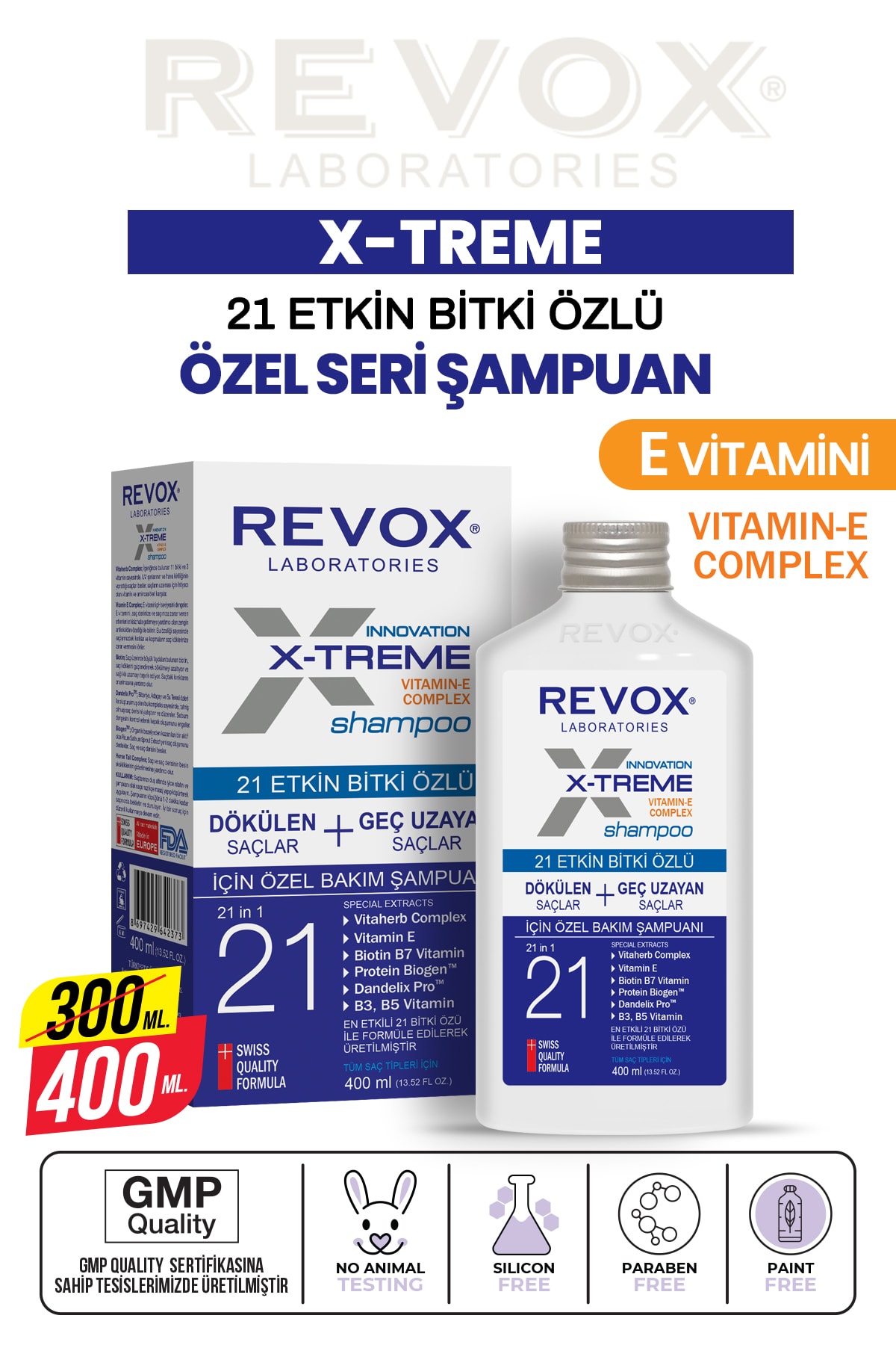X-treme Dökülen Ve Geç Uzayan Saçlar Için E Vitamini Katkılı Ekstra Bakım Şampuanı 400ml