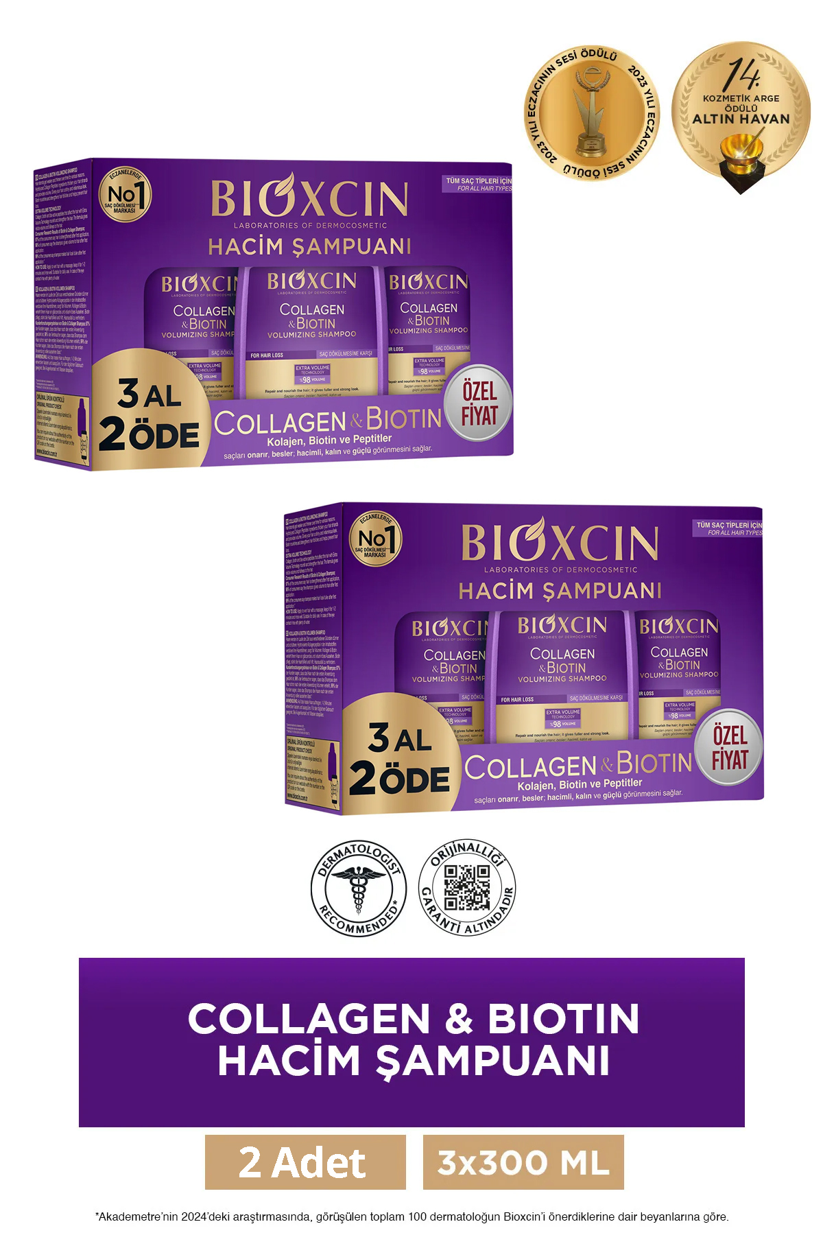 Collagen & Biotin Ekstra Hacim Şampuanı 3 x 300 ml 3 Al 2 Öde - 2 Adet