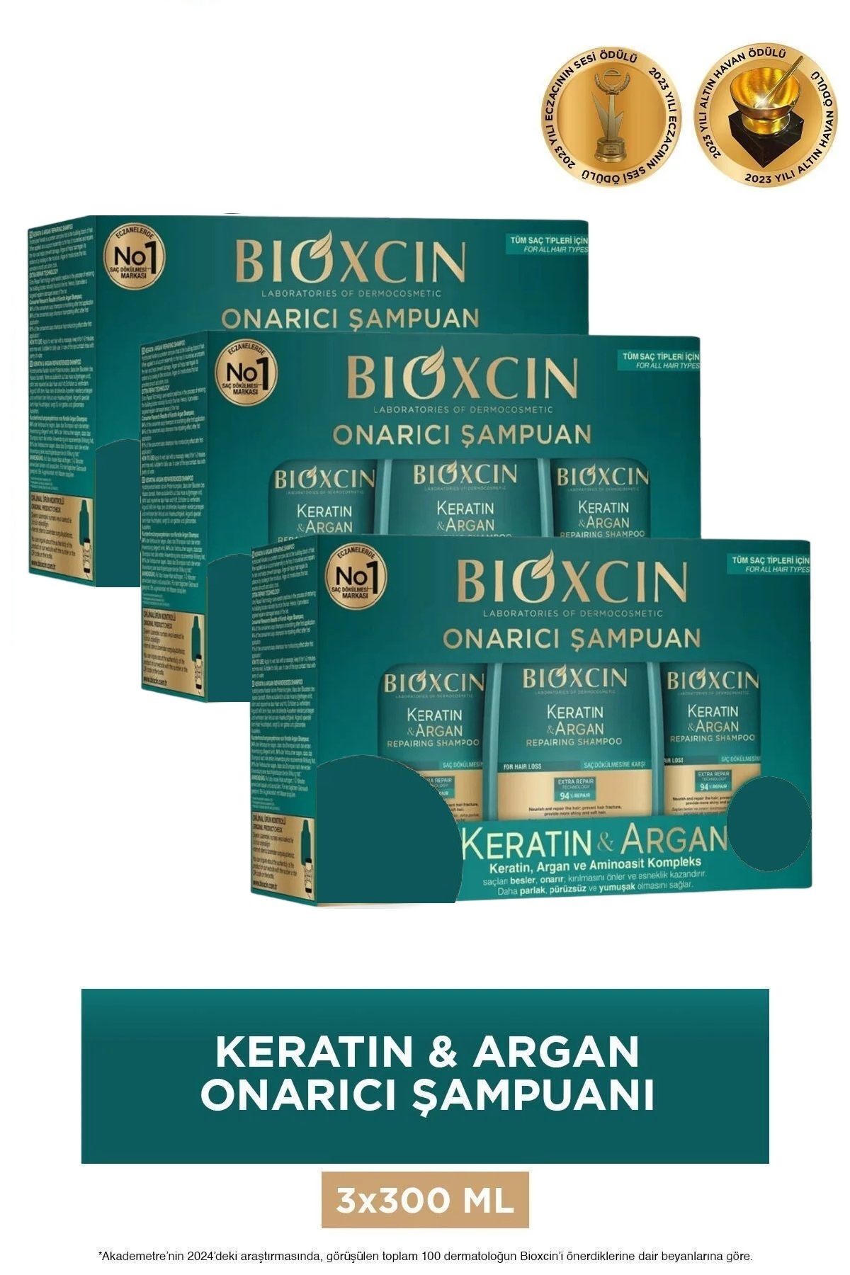 Keratin & Argan Onarıcı Bakım Şampuanı 300 ml 3x300 - 3 ADET