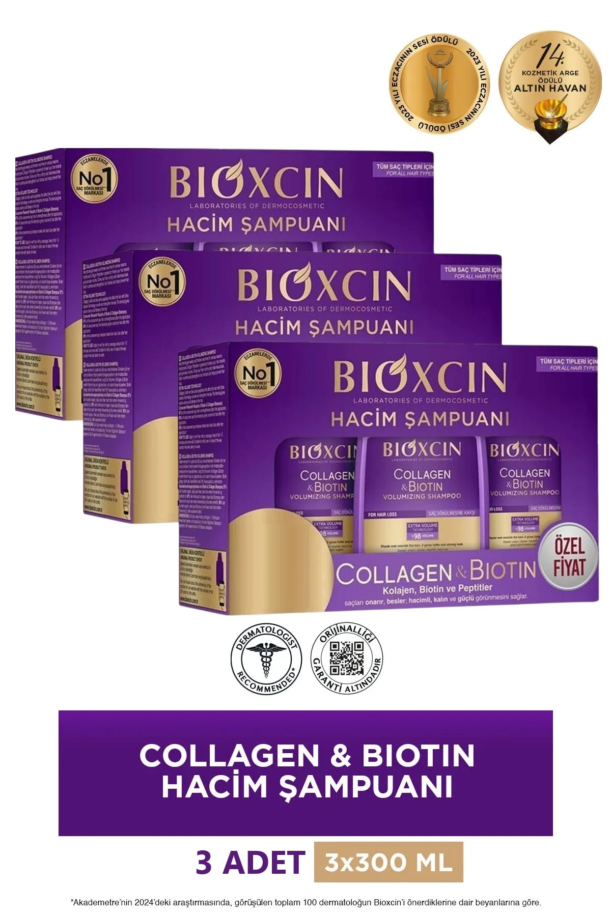 Collagen & Biotin Ekstra Hacim Şampuanı 3 x 300 ml 3 Adet