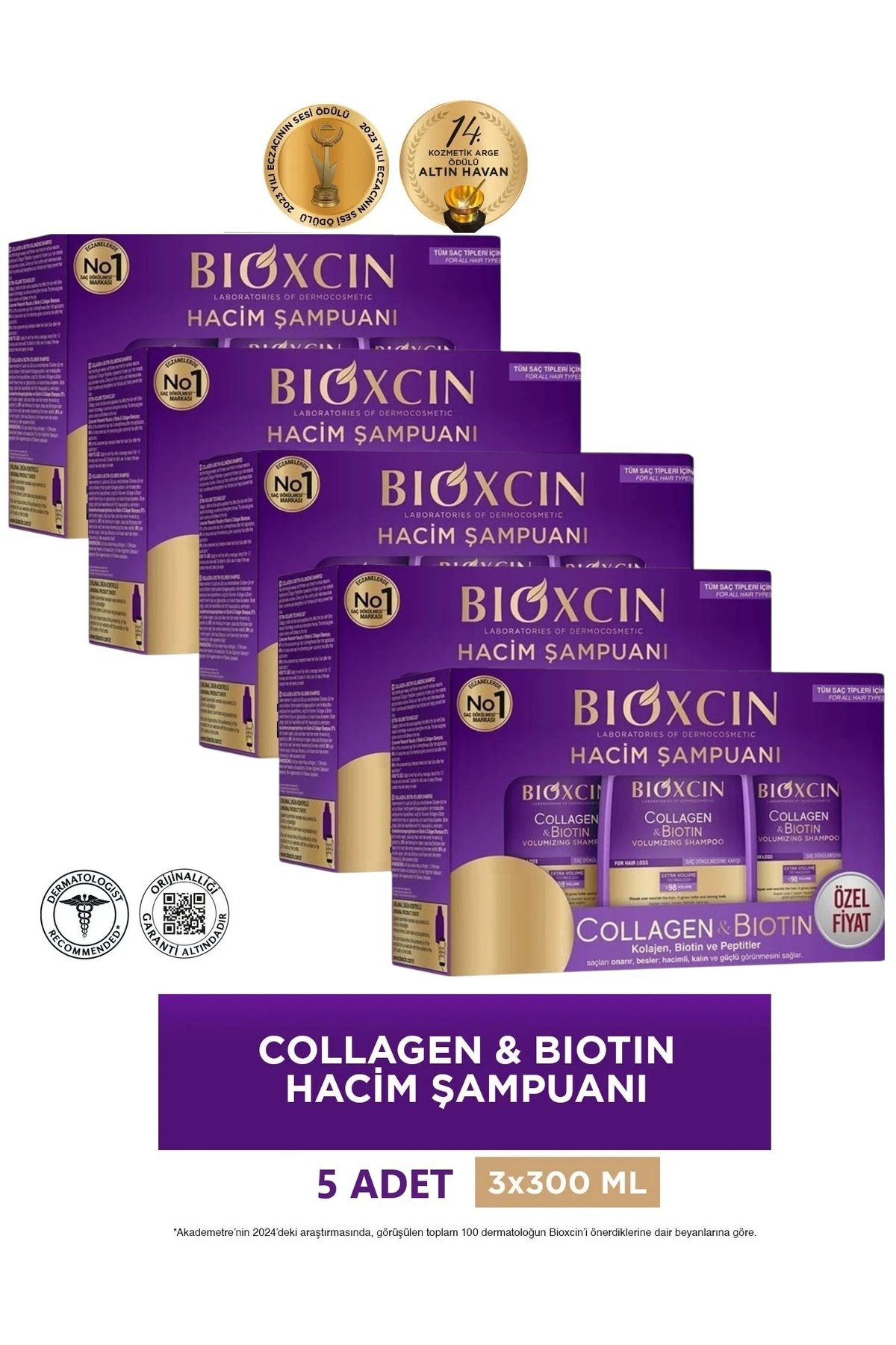 Collagen & Biotin Ekstra Hacim Şampuanı 3 x 300 ml 5 Adet