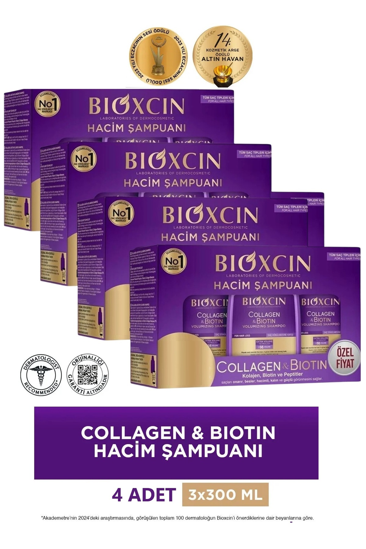 Collagen & Biotin Ekstra Hacim Şampuanı 3 x 300 ml 4 Adet