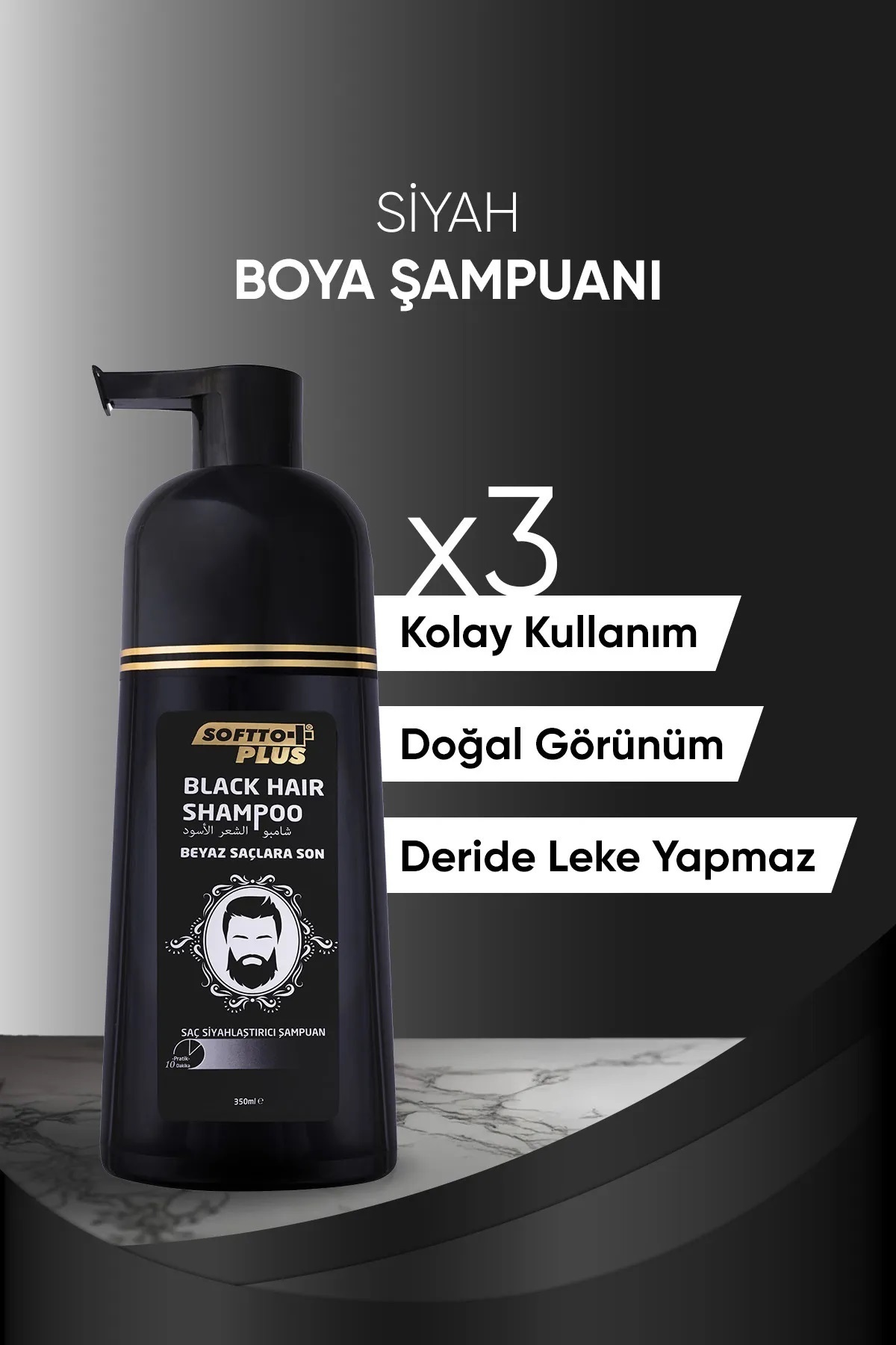Black Hair Doğal Görünümlü Saç Siyahlaştırıcı Anında Etkili Beyaz Kapatıcı Shampoo 3x350ml