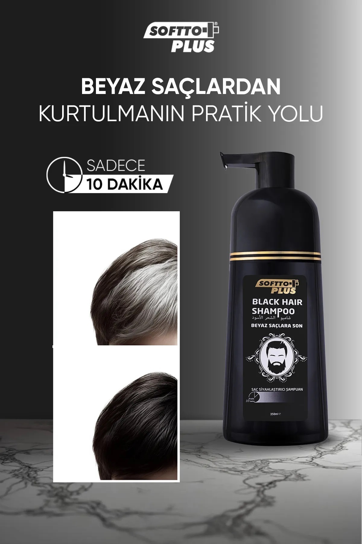 Black Hair Doğal Görünümlü Saç Siyahlaştırıcı Anında Etkili Beyaz Kapatıcı Shampoo 3x350ml