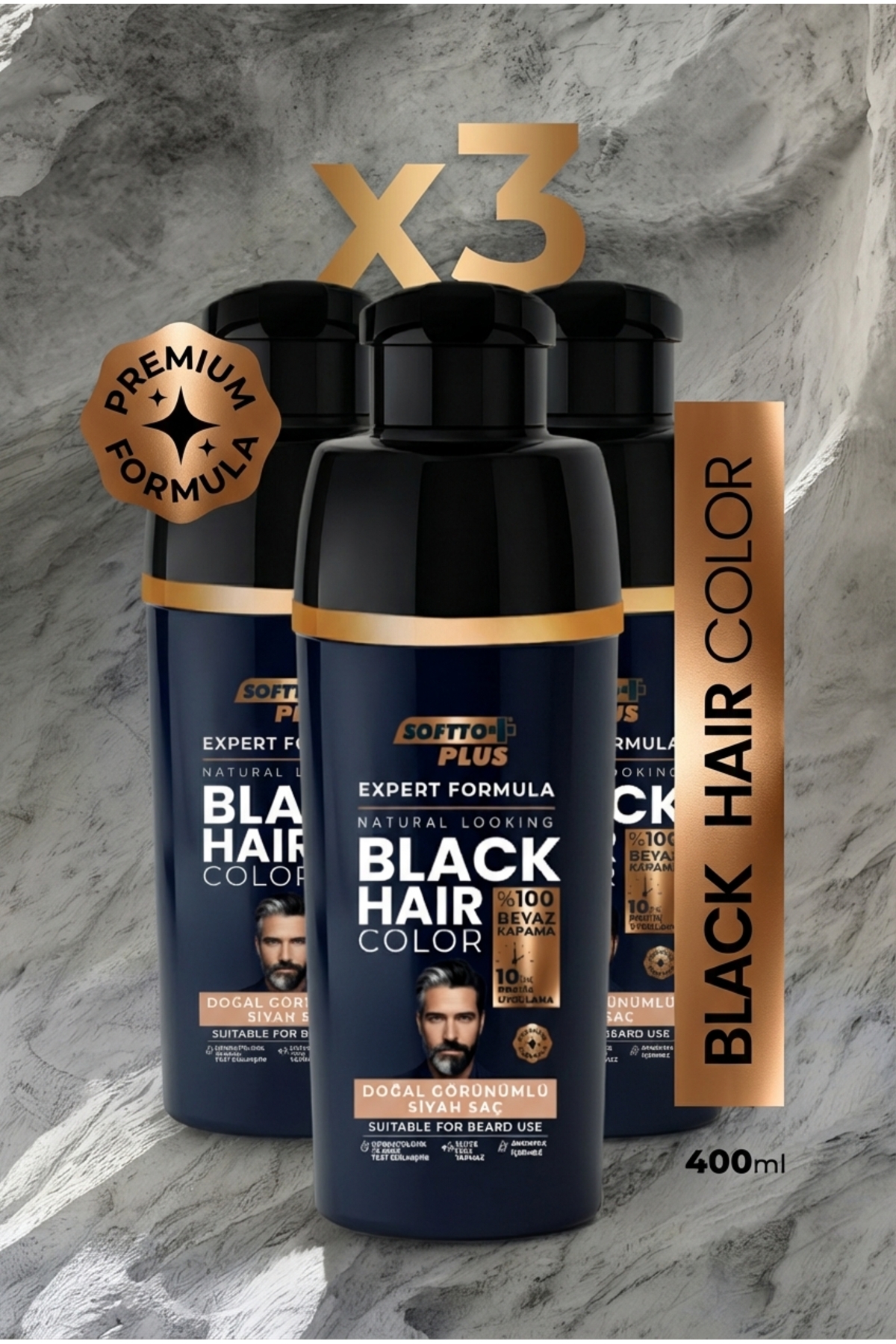 Expert Men Black Hair Color – Siyah / 3 Adet / Geliştirilmiş Formül / Doğal Görünüm