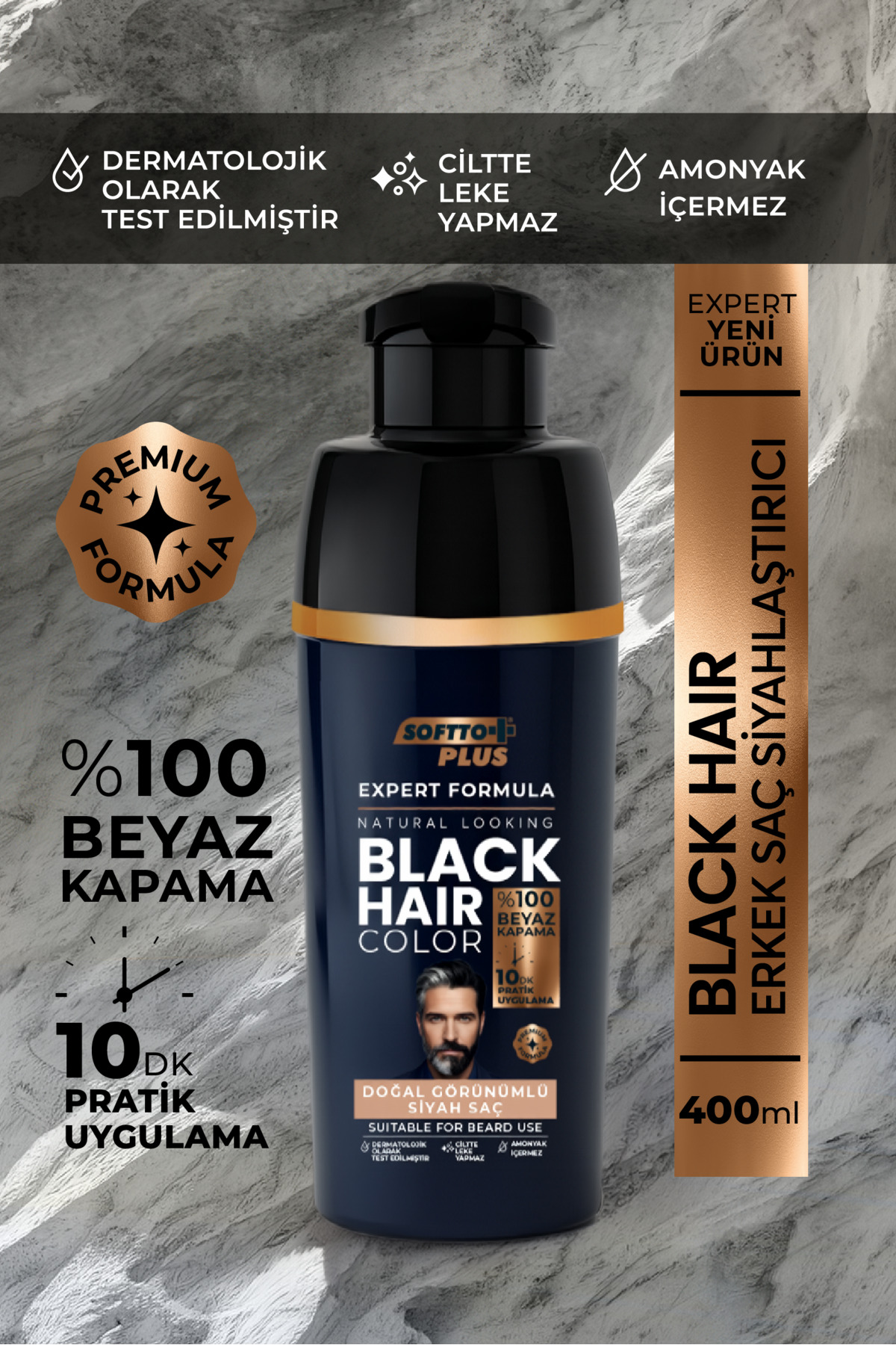 Expert Men Black Hair Color – Siyah 10 dakikada Etkili / Geliştirilmiş Formül / Doğal Görünüm
