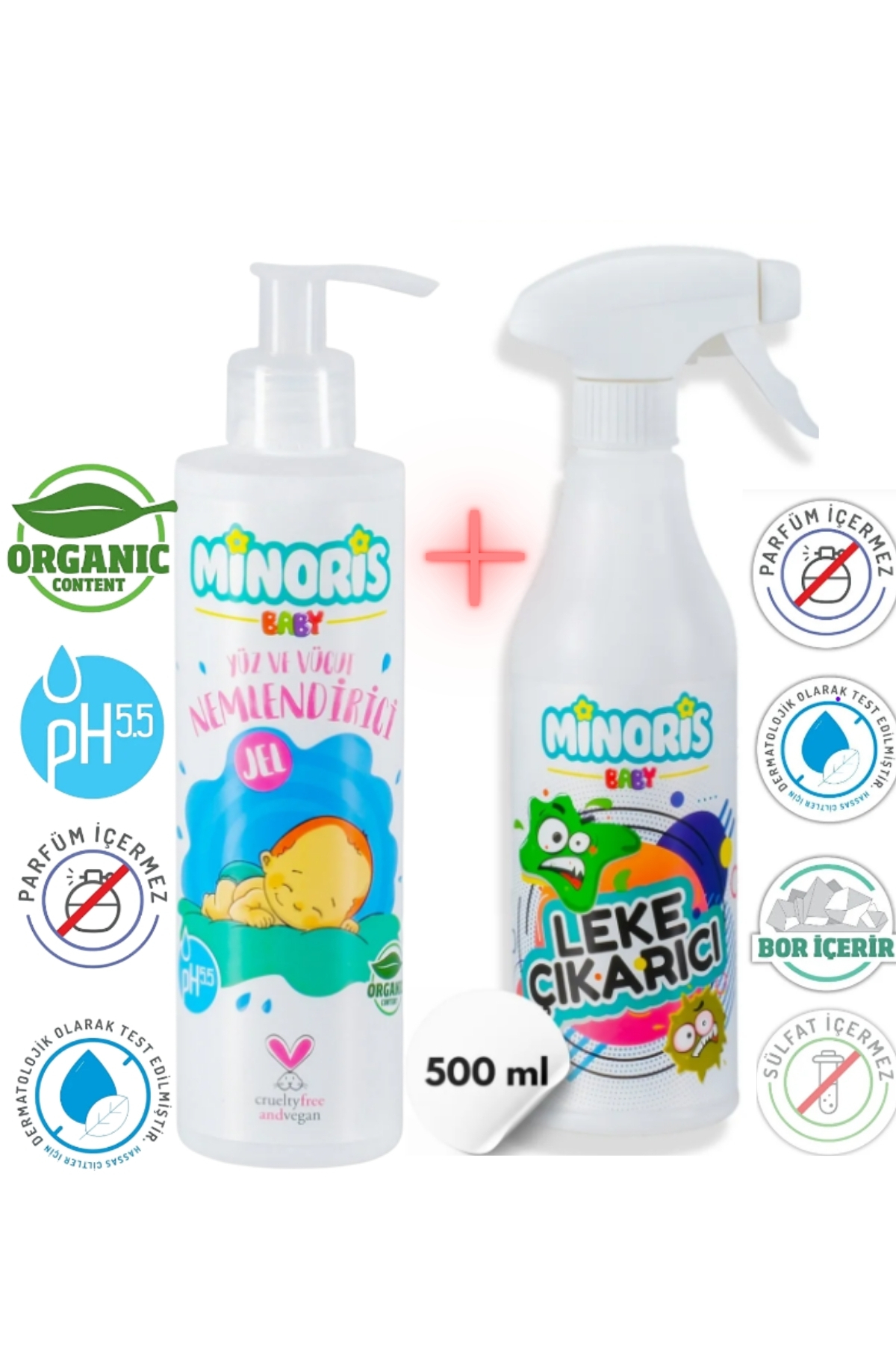 Baby Organik Leke Çıkarıcı 500ml + Baby Organik El Yüz Ve Vücut Nemlendirici 200ml