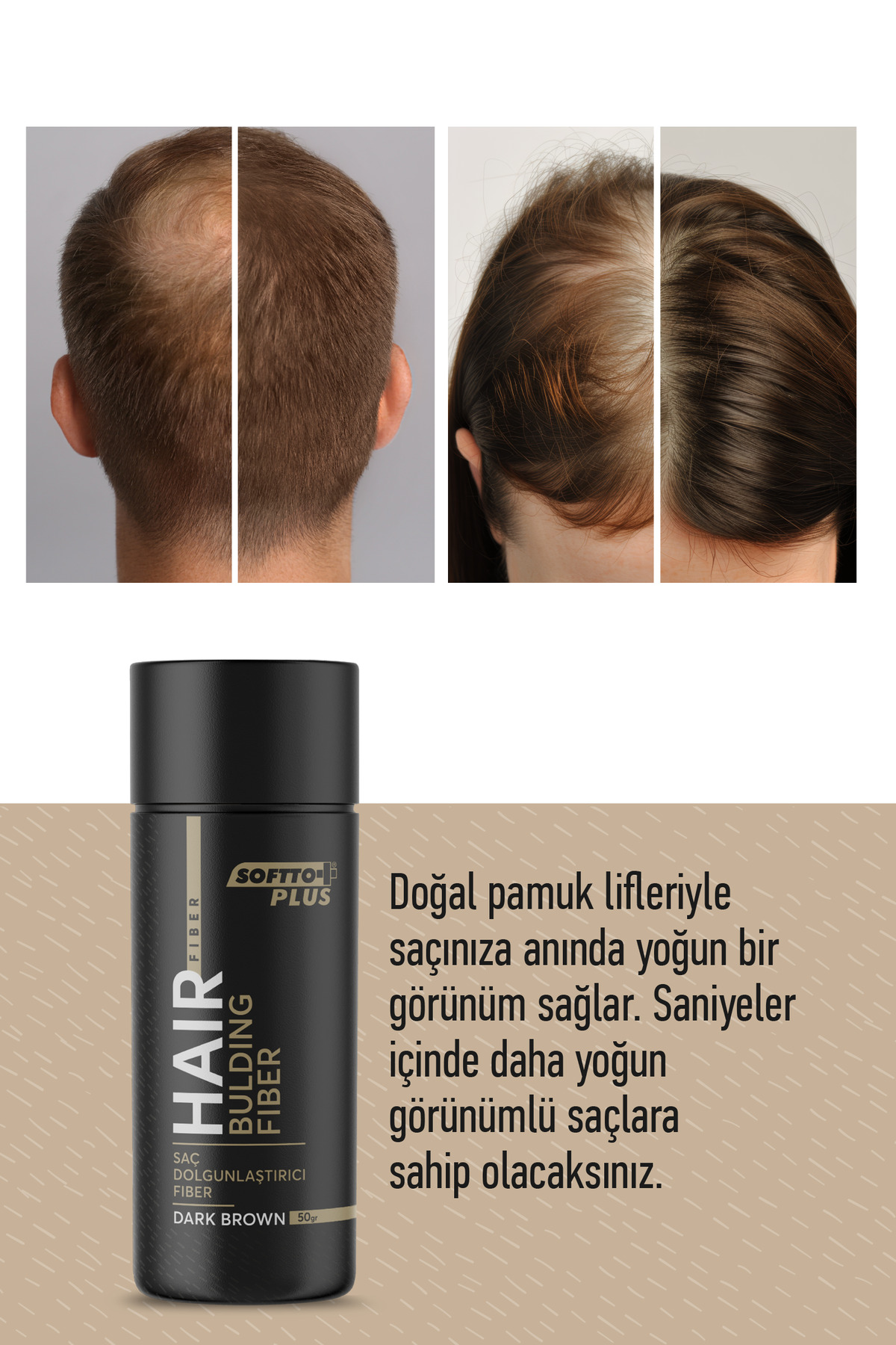 Saç Dolgunlaştırıcı Anında Dolgunluk Sağlayan Koyu Kahverengi Fiber 50 gr.
