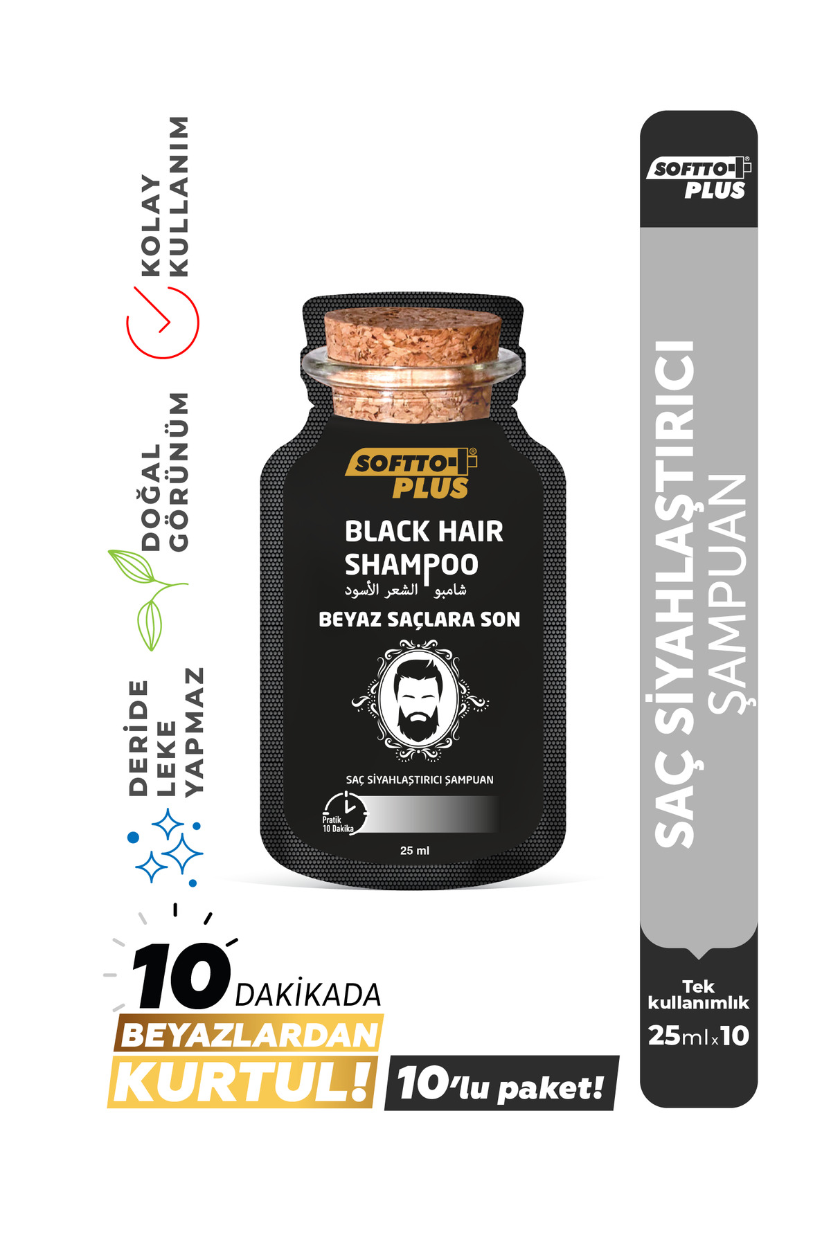 Black Hair Saç Siyahlaştırıcı Anında Etkili Şampuan Boya 25mlx10 KULLANILMLIK FİBER