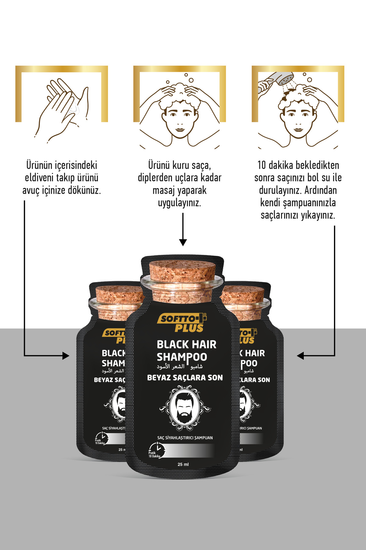 Black Hair Saç Siyahlaştırıcı Anında Etkili Şampuan Boya 25mlx10 KULLANILMLIK FİBER