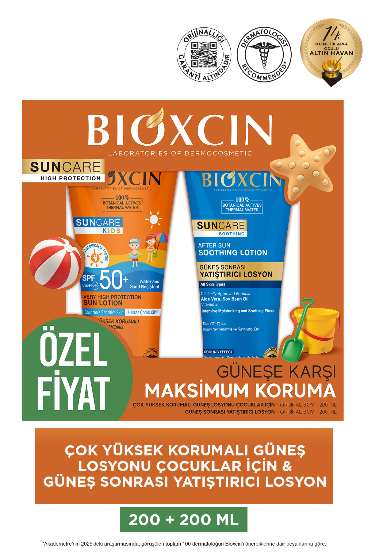 Sun Care Çok Yüksek Korumalı Çocuk Güneş Kremi 50Spf After Sun Hediyeli - % 100 Botanik Aktif 200 ml