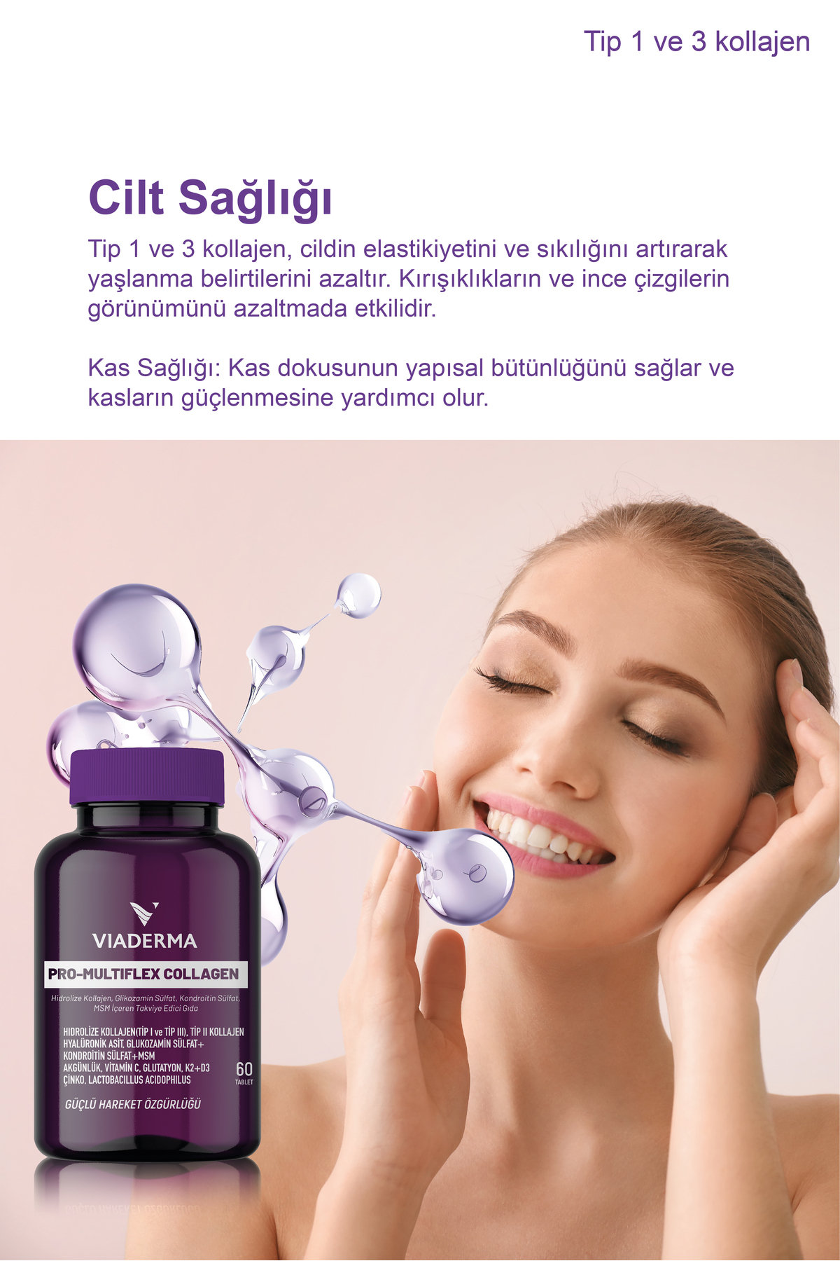Pro-multiflex Kolajen Tablet 60 Adet - Tip 1,2,3, Glukozamin, Kondroitin, Çinko ile Cilt ve Eklem...