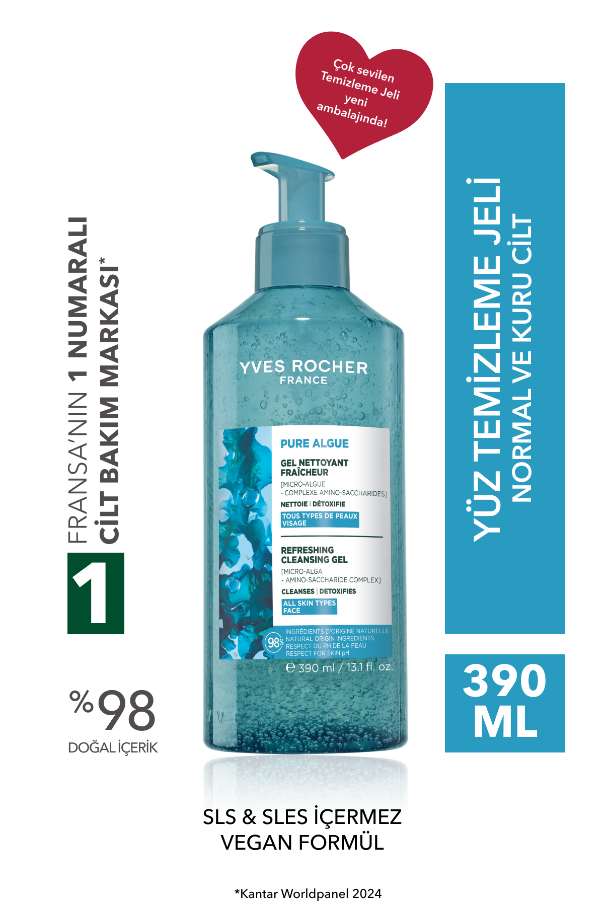 Antioksidan Yüz Yıkama Jeli-Normal ve Kuru Cilt-Pure Algue Nemlendirici  Botanik Kompleks 390ml