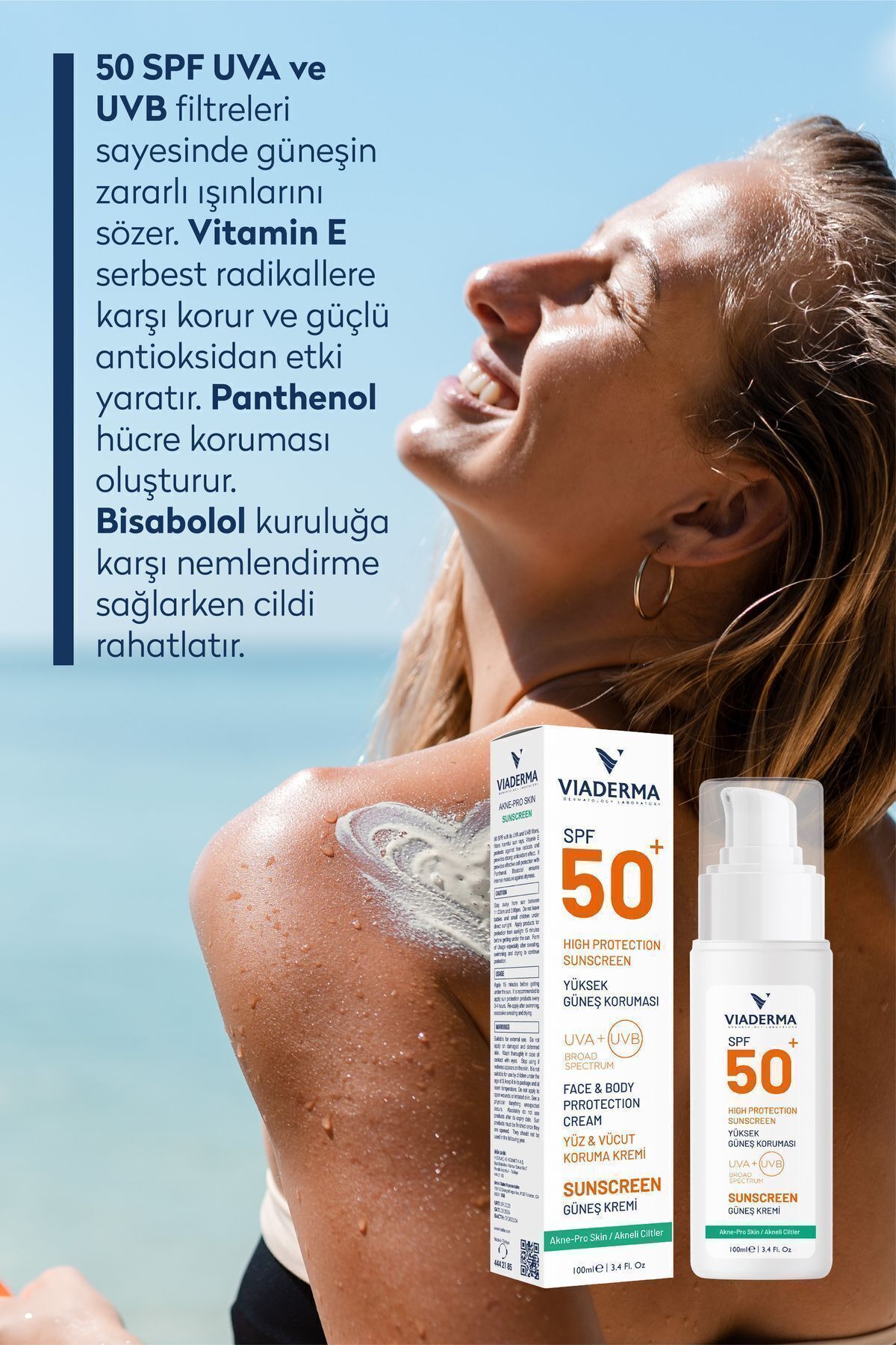 Akne Karşıtı SPF 50 Yüz Ve Vücut Güneş Kremi Akneye Meyilli & Karma Ciltler - Bisabolol