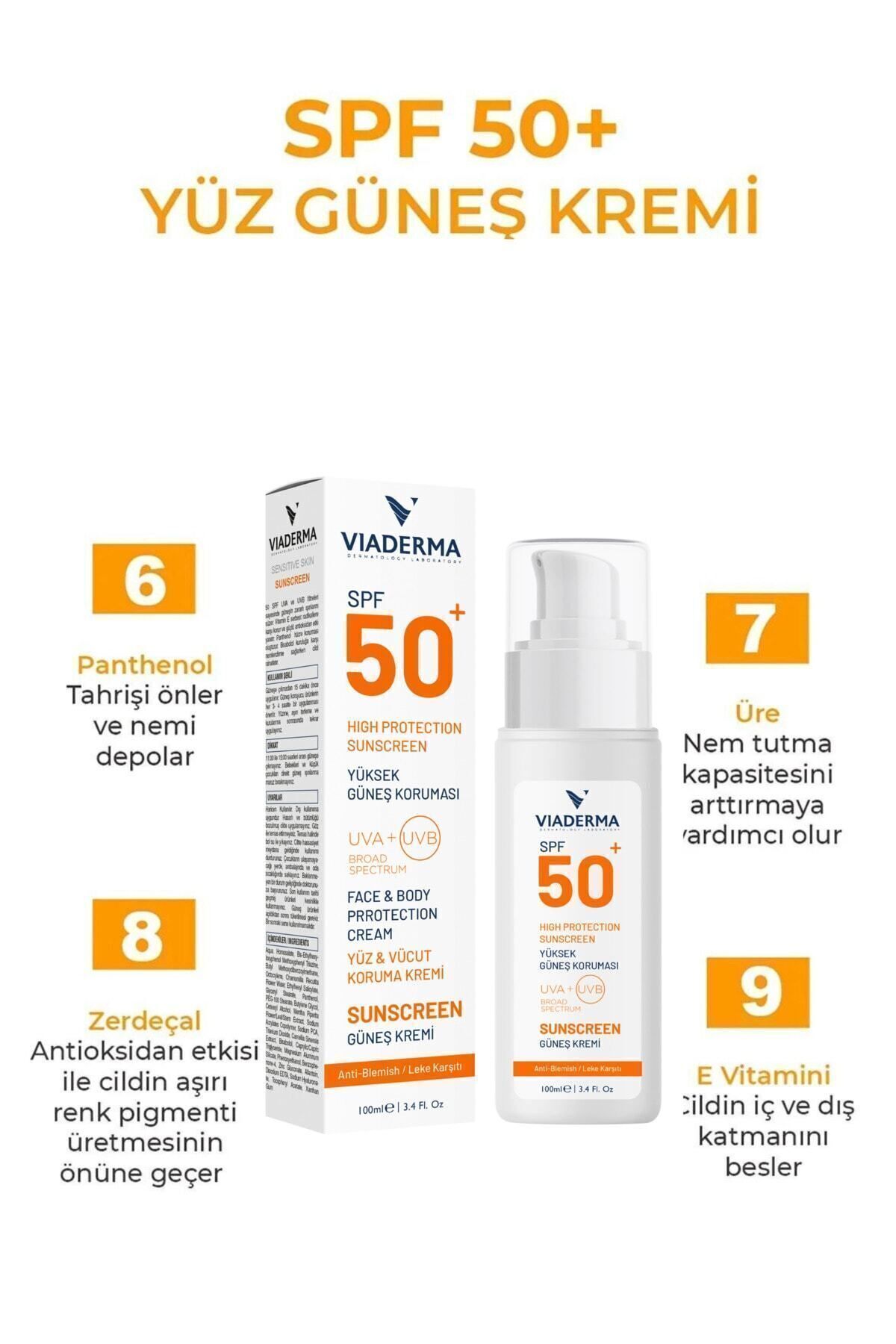 Leke Karşıtı SPF 50 Suya Dayanıklı Yüz ve Vücut Güneş Kremi 100 ml Parfümsüz Tüm Cilt