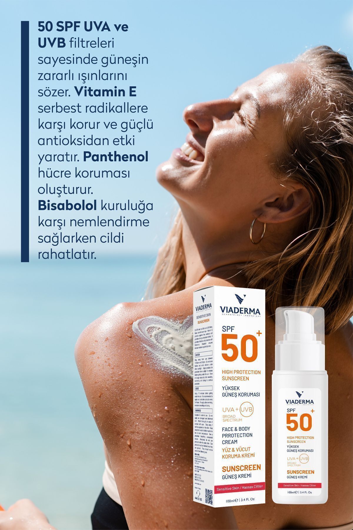 Hassas Ciltler için Parfümsüz SPF 50+ Yüksek Koruma Güneş Kremi 100 ml, Suya Dayanıklı