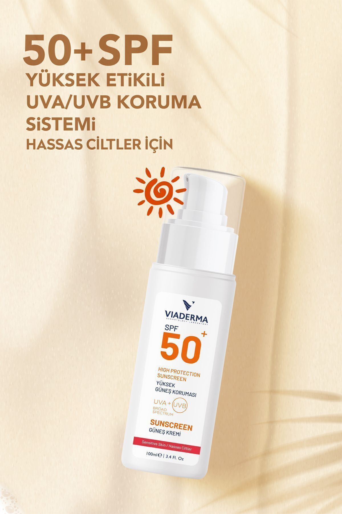 Hassas Ciltler için Parfümsüz SPF 50+ Yüksek Koruma Güneş Kremi 100 ml, Suya Dayanıklı