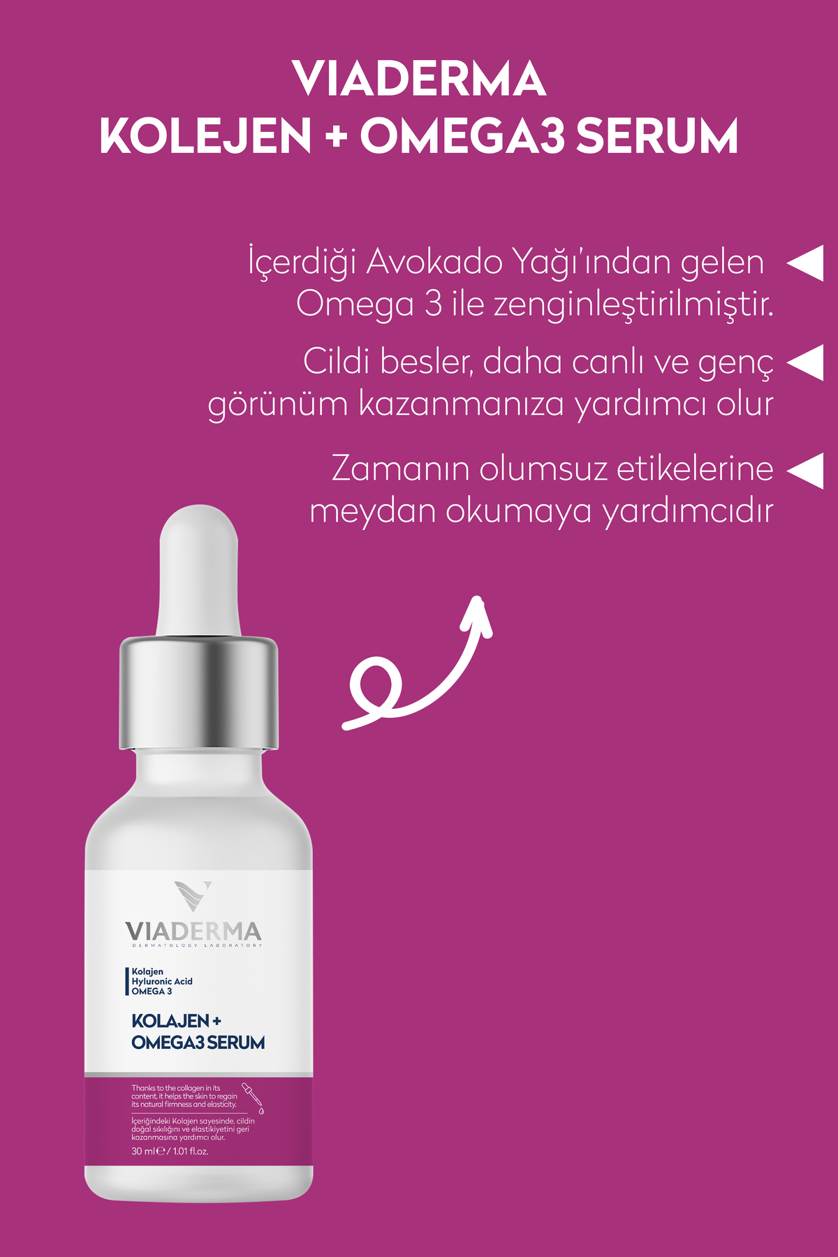 Kolajen & Omega3 Kırışıklık Karşıtı Serum 30 ml Genç Görünüm Cildi Besler