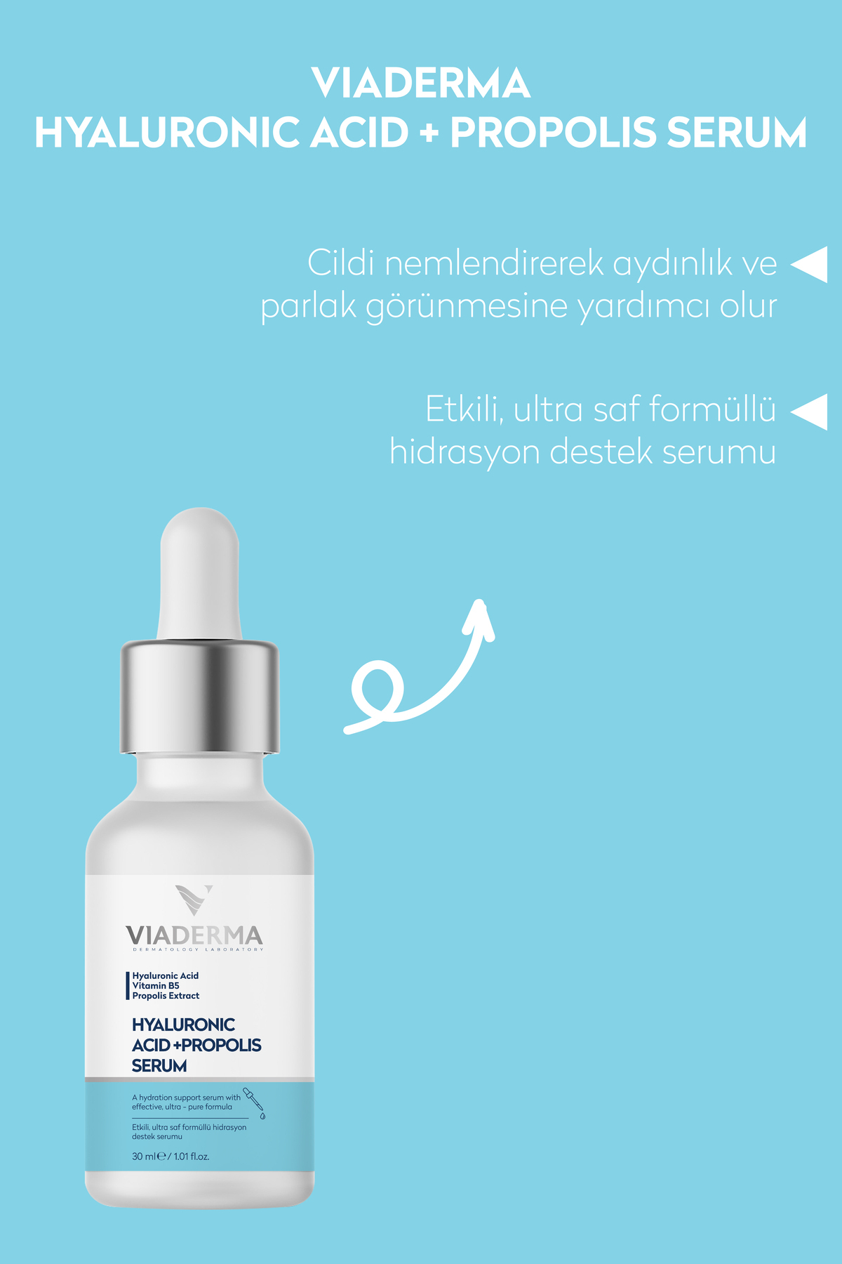 Hyalüronik Asit ve Propolisli Yoğun Nemlendirici Serum - Tüm Cilt Tipleri için 30 ml