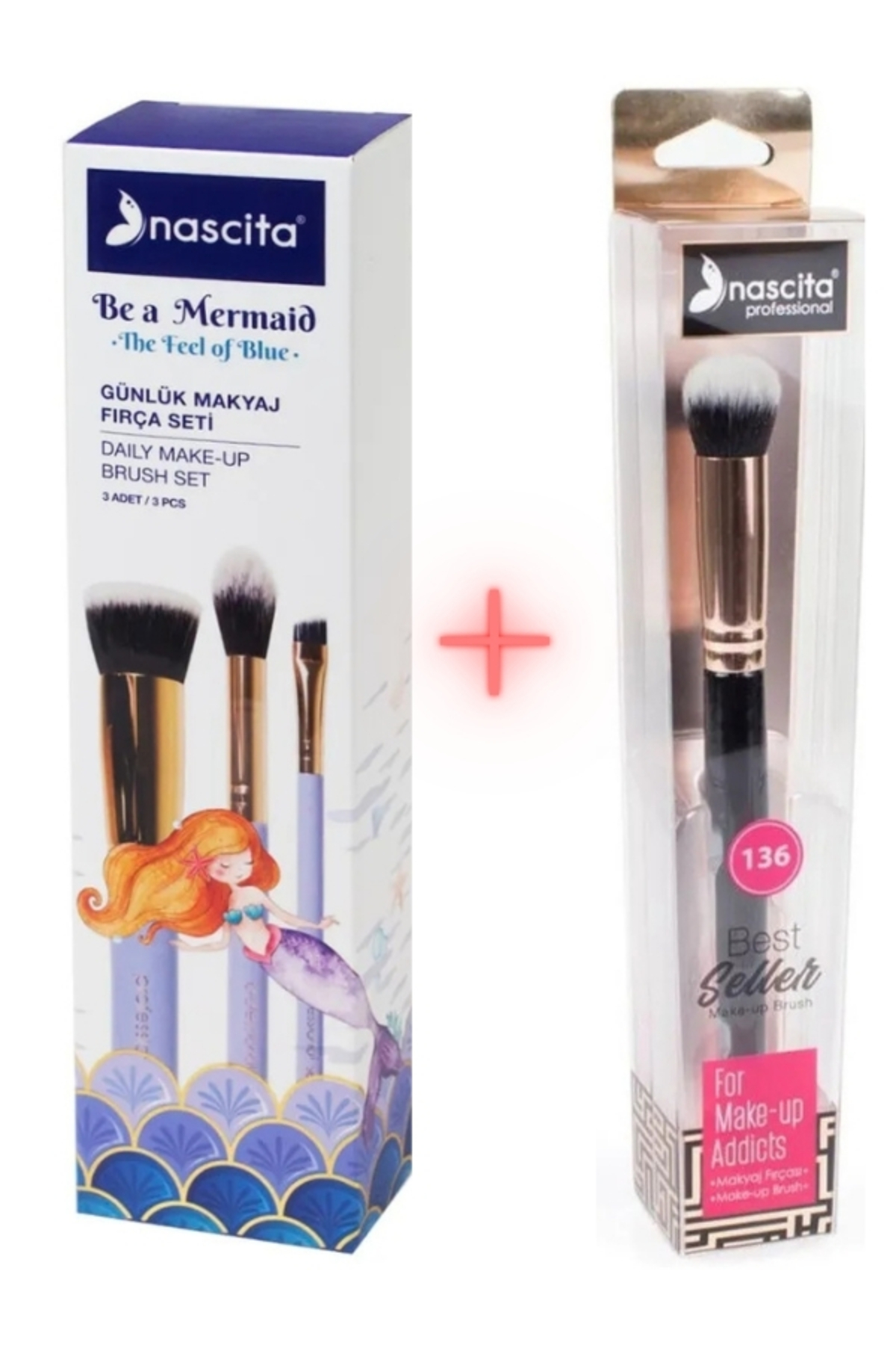 3' Lü Günlük Makyaj Fırça Seti NASBRUSHSET91R + Oval Yapılı Kapatıcı Fırçası NASBRUSH 136