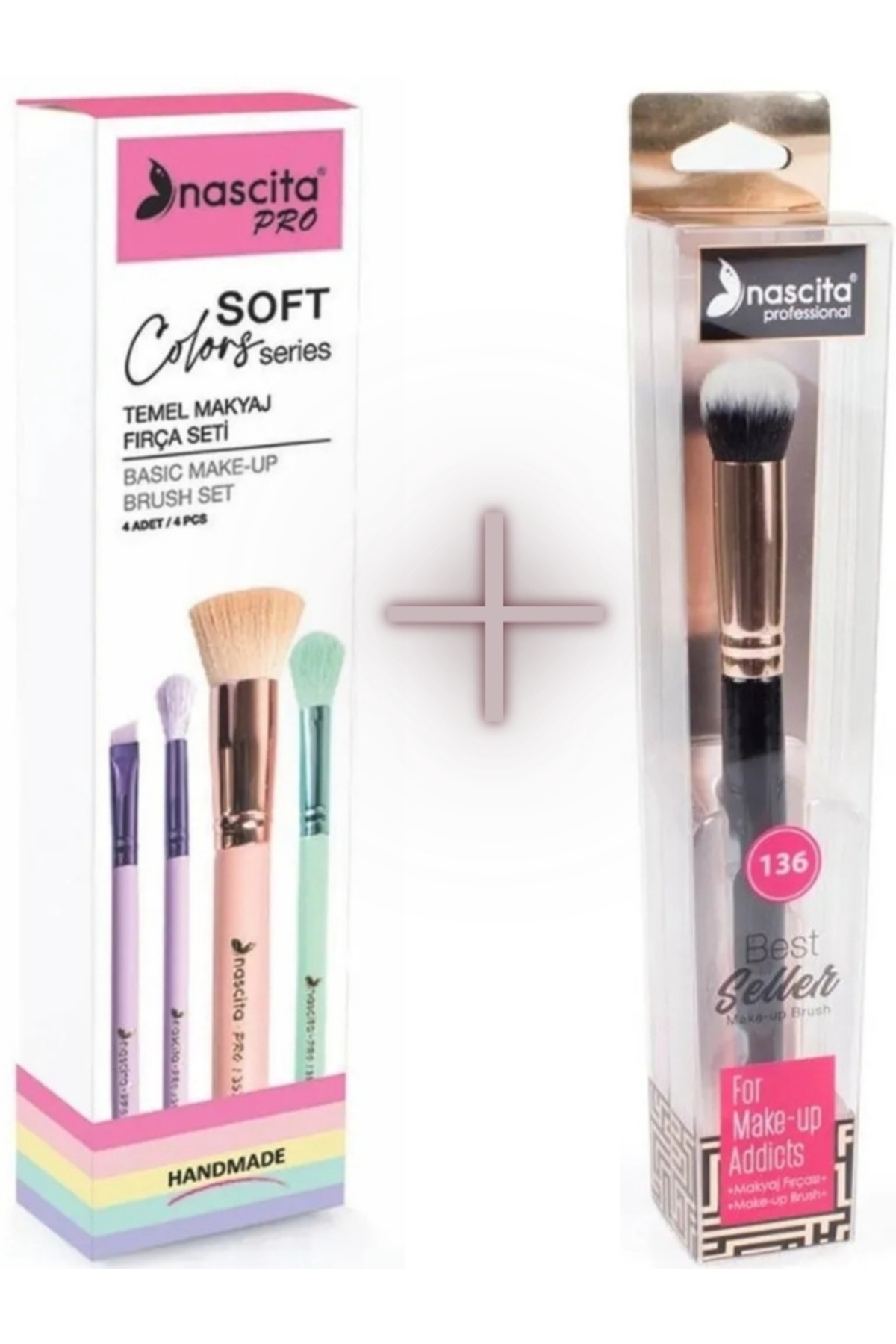 Temel Makyaj Fırça Seti NASBRUSHSET 77 + Nascita Oval Yapılı Kapatıcı Fırçası NASBRUSH 136