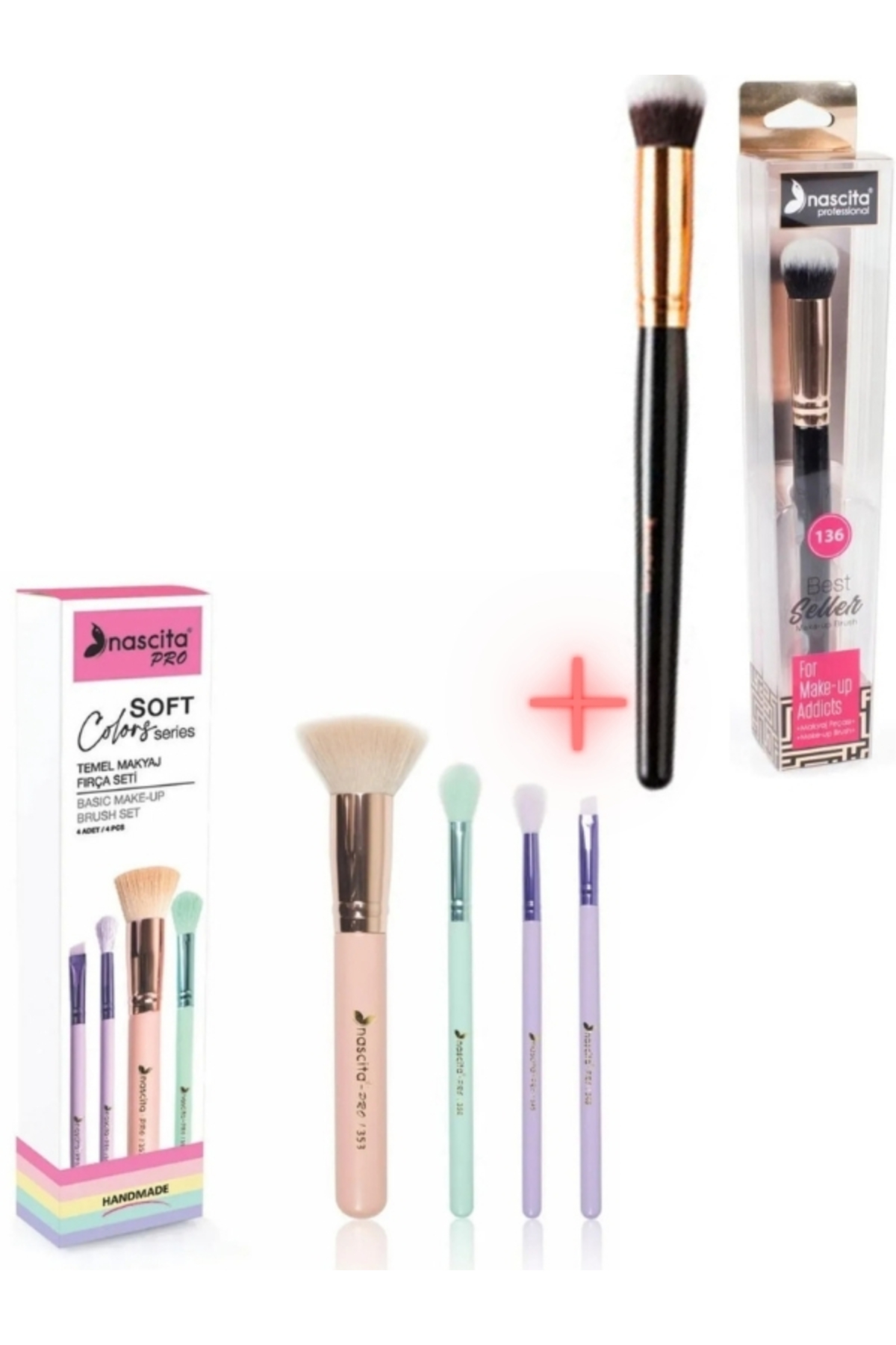 Temel Makyaj Fırça Seti NASBRUSHSET 77 + Nascita Oval Yapılı Kapatıcı Fırçası NASBRUSH 136