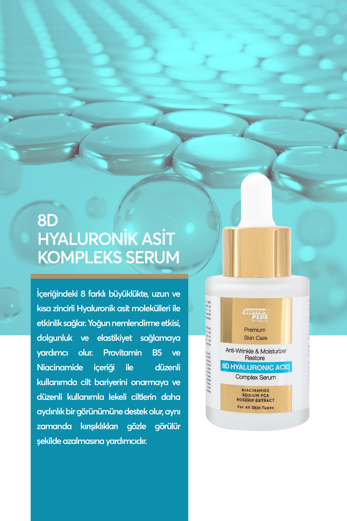 Kırışıklık Karşıtı & Nemlendirici & Onarıcı 8d Hyalüronik Asit Kompleks Serum