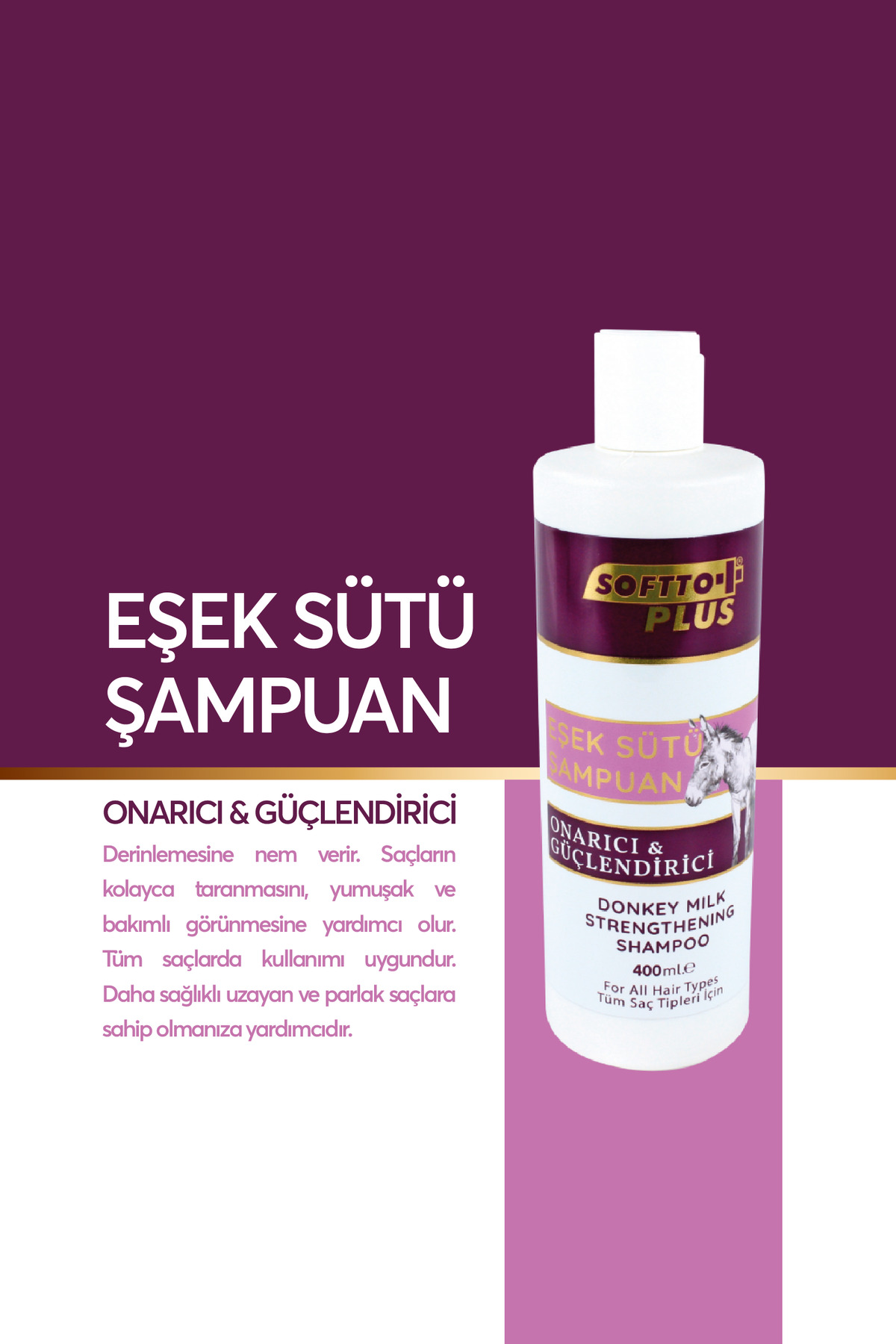 Saçlara Parlaklık Veren Tarama Kolaylığı Sağlayan Onarıcı Güçlendirici Eşek Sütü Şampuanı eleg.3343