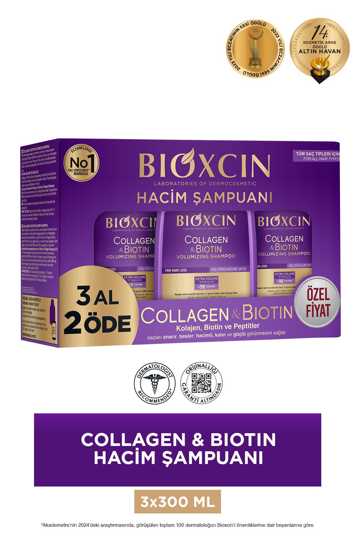Collagen & Biotin Hacim Şampuanı 3 x 300 ml – 3 al 2 öde - İnce Telli Saçlar İçin