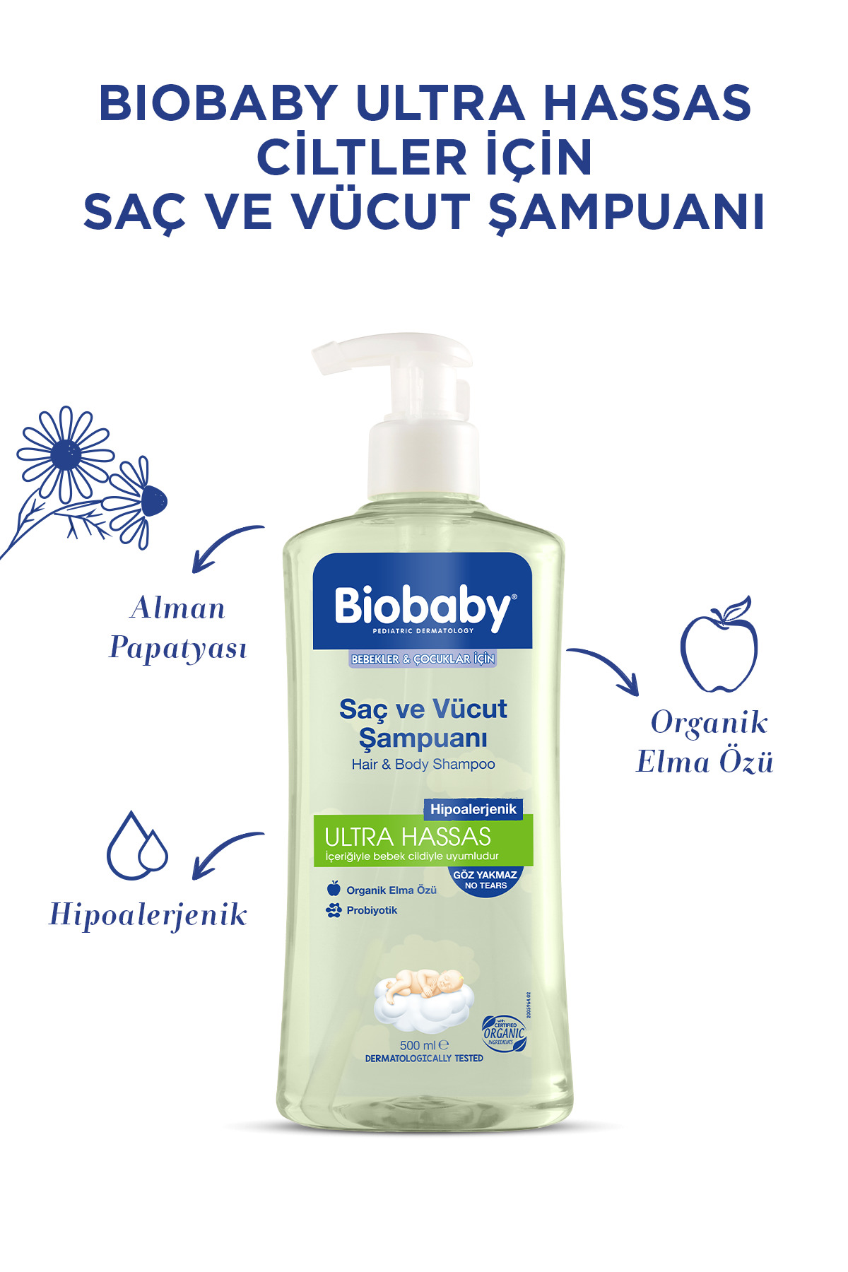 Ultra Hassas Saç Ve Vücut Bebek Şampuanı 500 ml Prebiyotik Alman Papatyası 3 Al 2 Öde-Organi