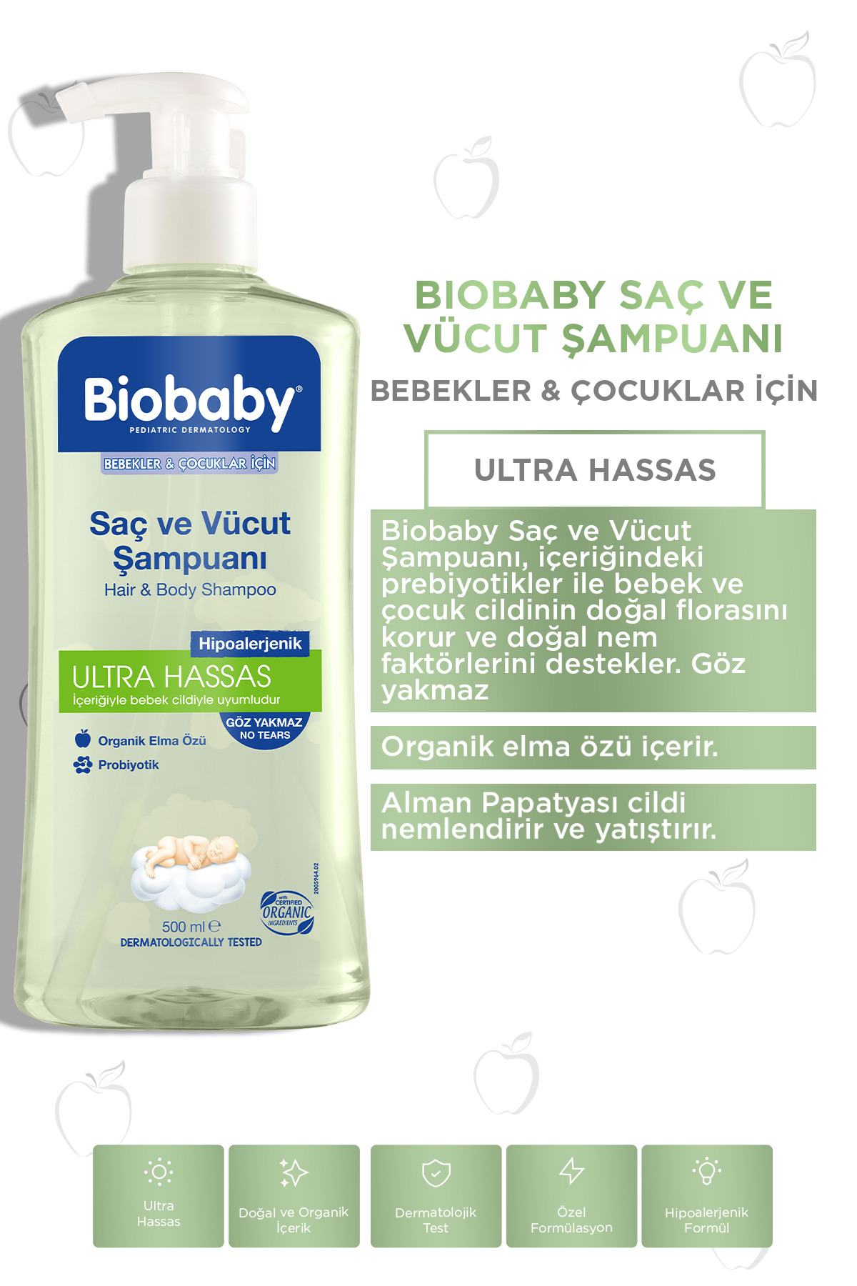 Ultra Hassas Saç Ve Vücut Şampuanı 500 ml Prebiyotik Alman Papatyası - Organik Içerik