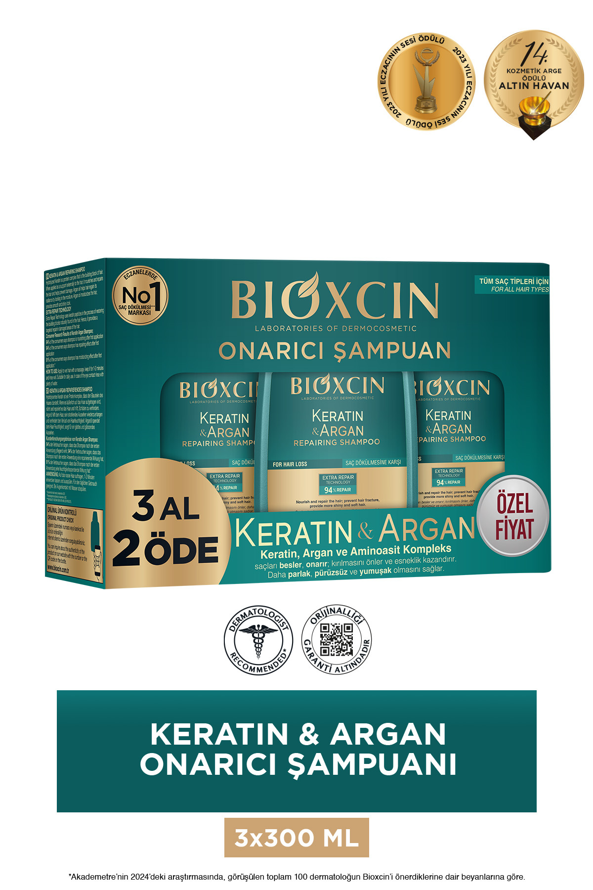 Keratin & Argan Onarıcı Bakım Şampuanı 300 ml 3 Al 2 Öde - Yıpranmış Ve Hassas Saçlar