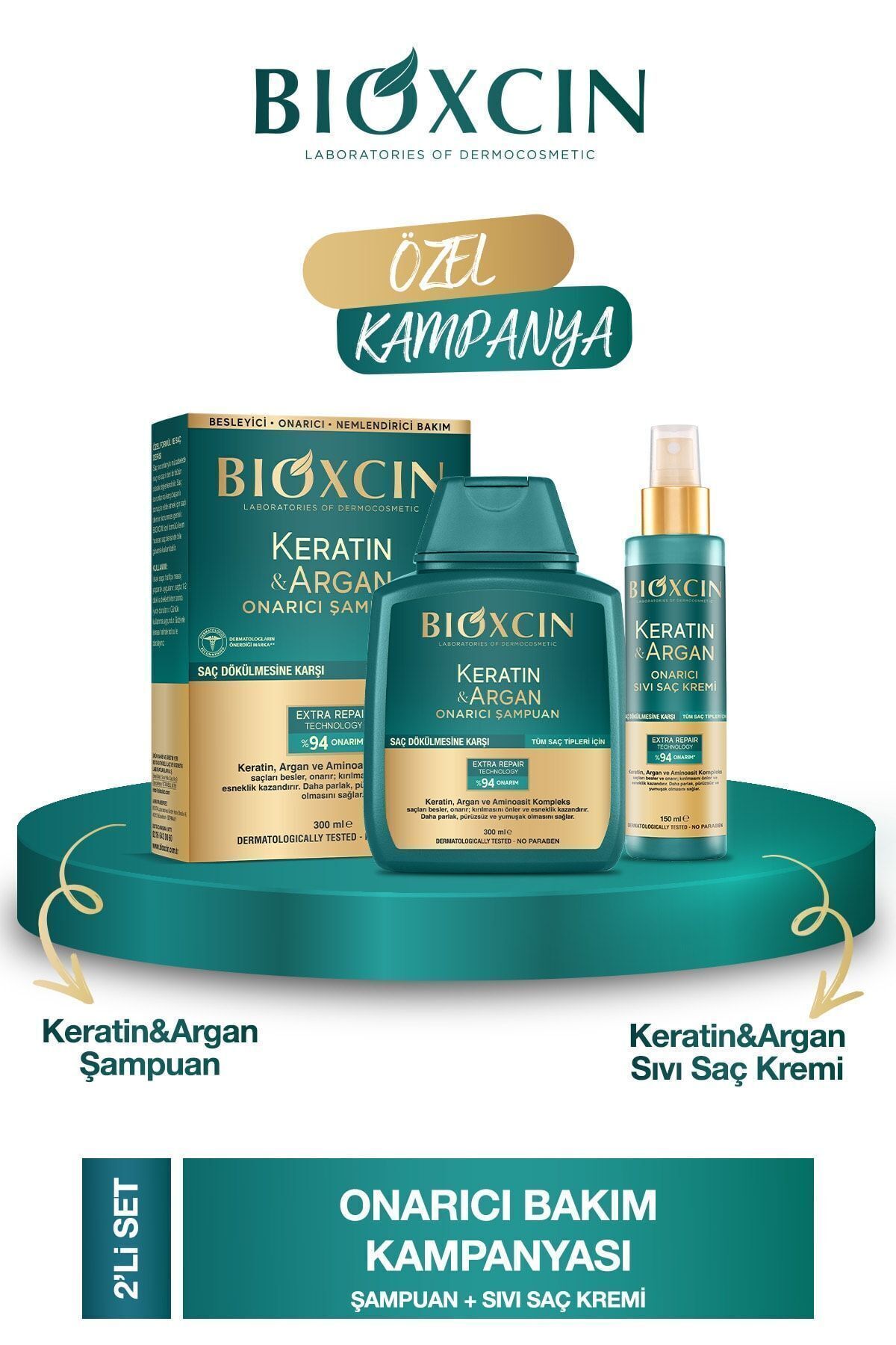 Keratin Argan Şampuan + Sıvı Saç Kremi Seti (Onarıcı, Keratin İçerikli)