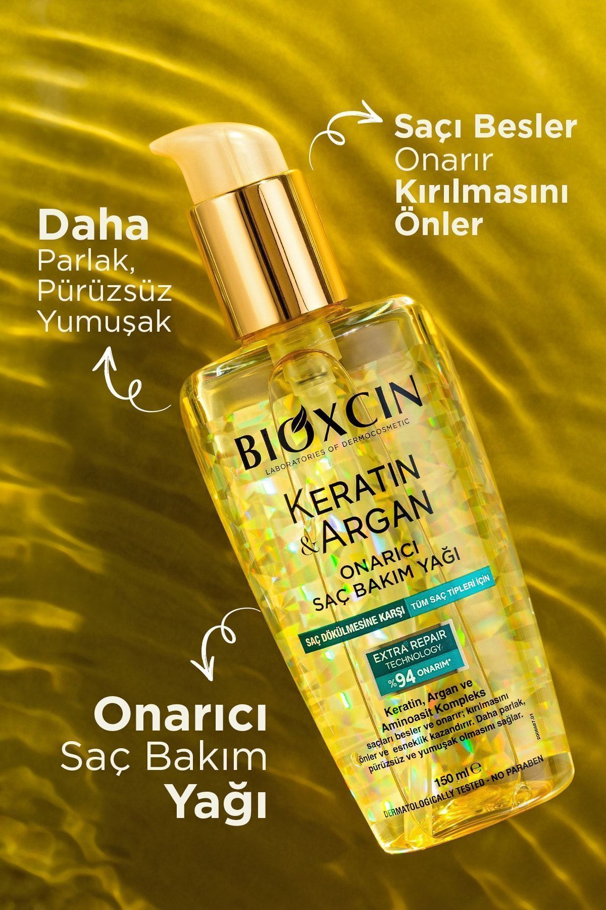 Keratin & Argan Onarıcı Şampuan 300ml + Keratin Argan Saç Bakım Yağı + Saç Kremi