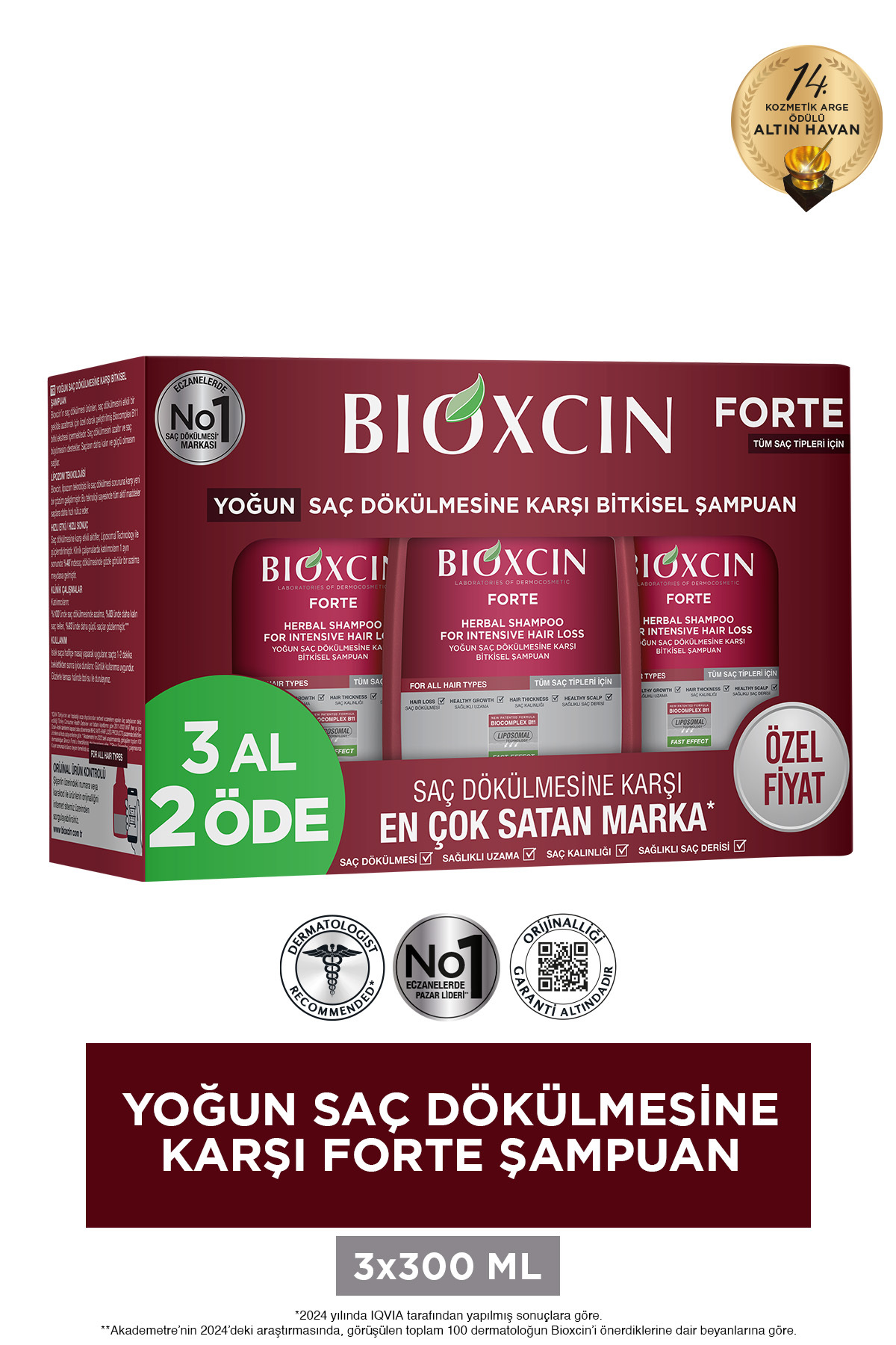 Forte Şampuan Tüm Saç Tipleri Için 3x300ml - Yoğun Dökülme Şampuanı Avantajlı Paket