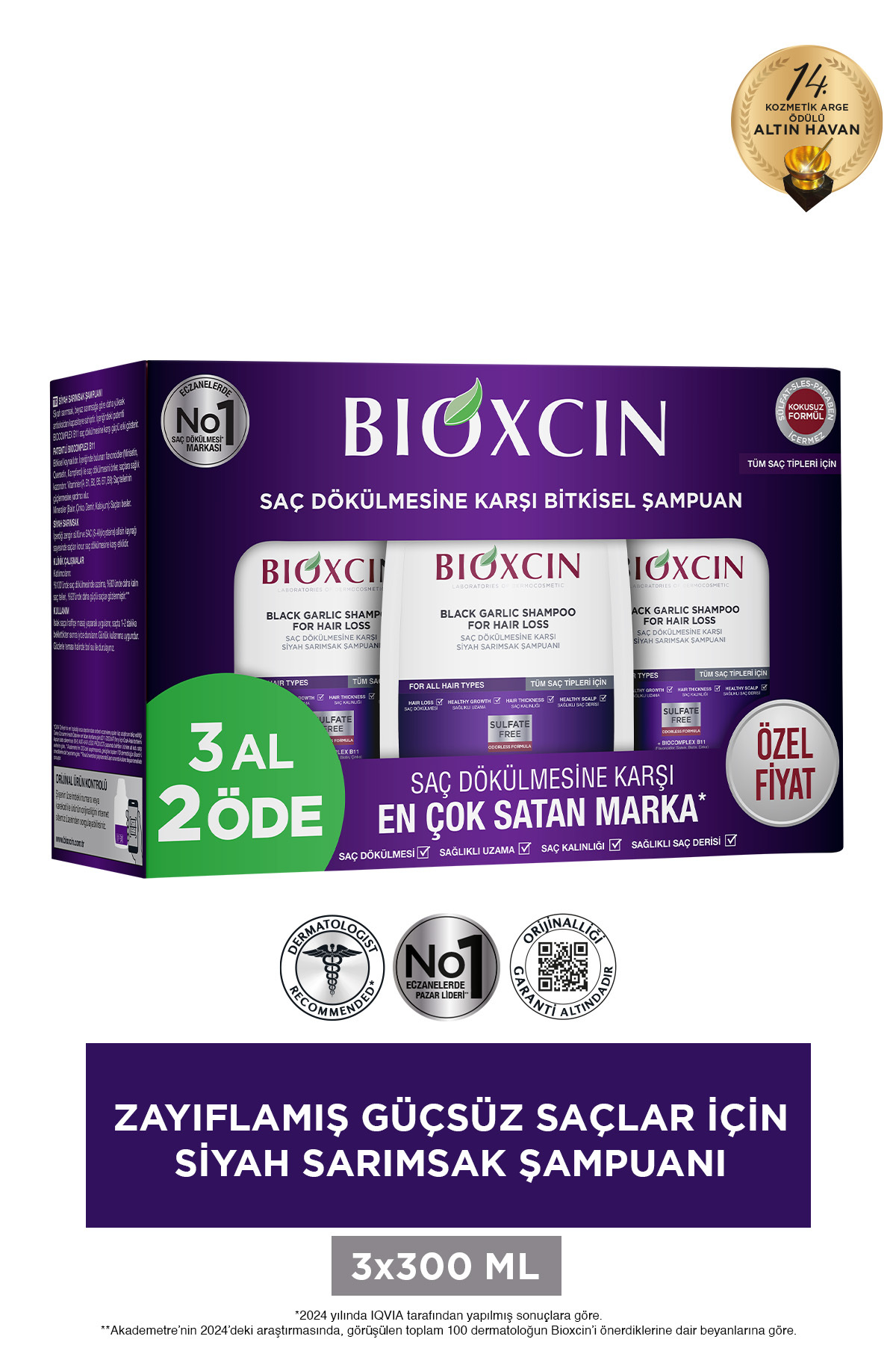 Saç Dökülmesine Karşı Siyah Sarımsak 300 ml 3 Al 2 Öde Şampuan