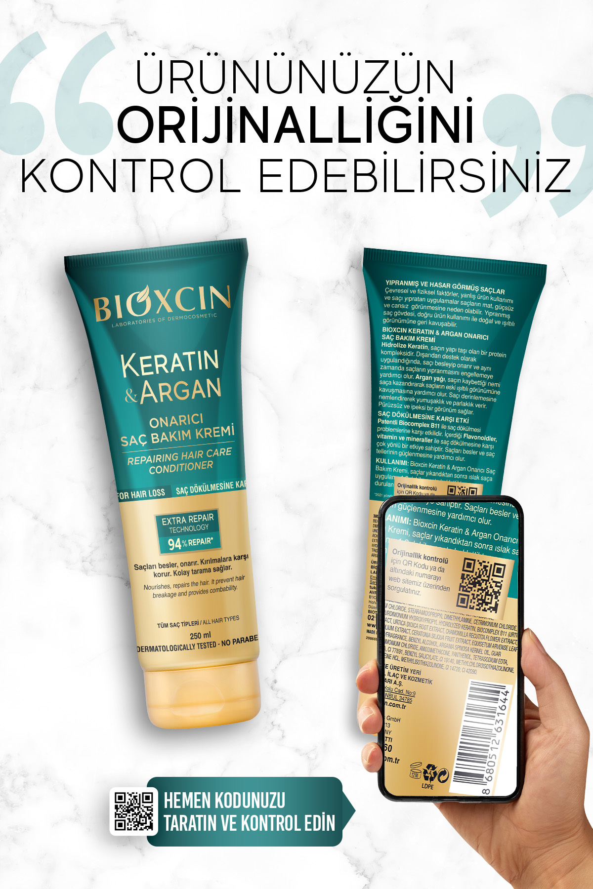 Keratin Argan Onarıcı Saç Bakım Kremi – Nemlendirici & Kırık Karşıtı 250 ml