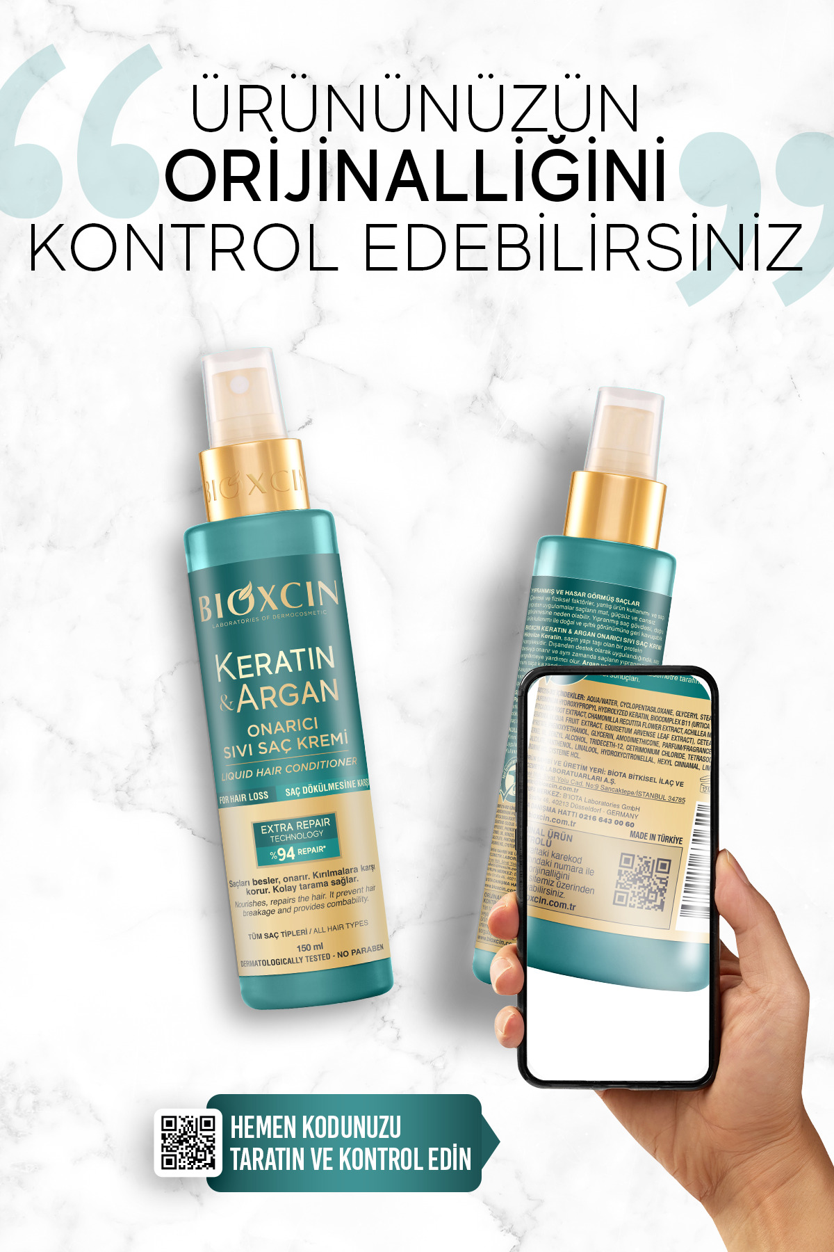Keratin Argan Onarıcı Sıvı Saç Kremi – Kırık Karşıtı 150 ml