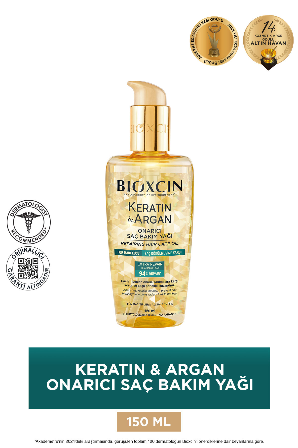 Keratin Argan Onarıcı Saç Bakım Yağı – Kırık Karşıtı Besleyici 100 ml