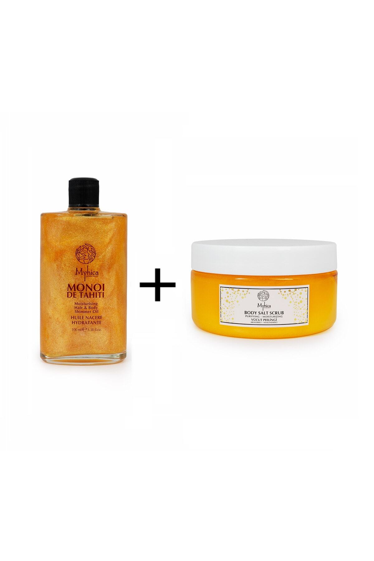 Işıltılı Saç & Vücut Nemlendirici Yağ + Besleyici, Arındırıcı ve Nemlendirici Vücut Peelingi