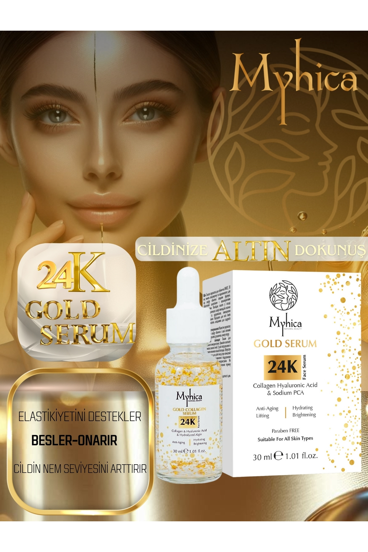 24k Altın Parçacıklı Kırışıklık Karşıtı Kolajen Serum 30 Ml