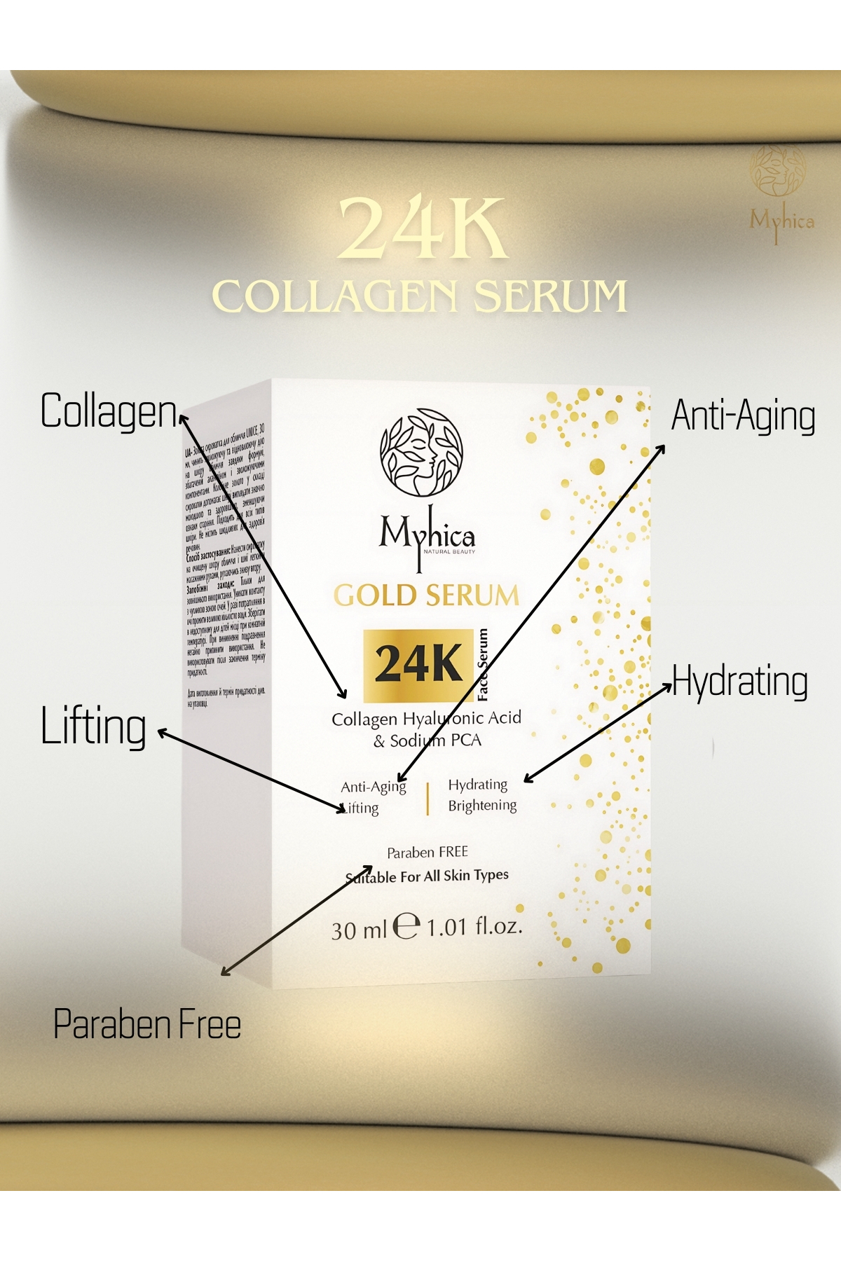 24k Altın Parçacıklı Kırışıklık Karşıtı Kolajen Serum 30 Ml