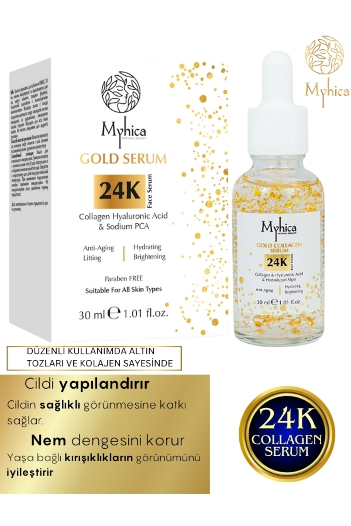 24k Altın Parçacıklı Kırışıklık Karşıtı Kolajen Serum 30 Ml