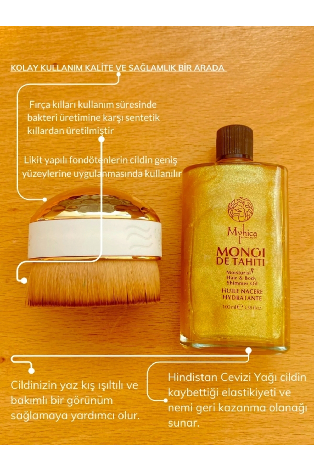Yüz Ve Vücut Fondöten Fırçası 249 + Işıltılı Saç & Vücut Nemlendirici Yağ - 100 ml