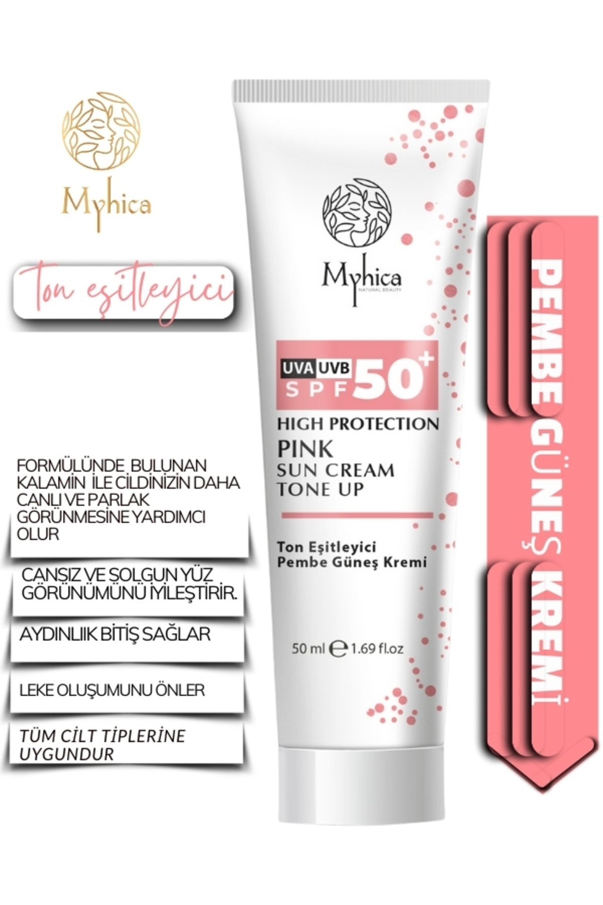 50+ Spf Ton Eşitleyici Pembe Yüz Güneş Kremi 50 Ml