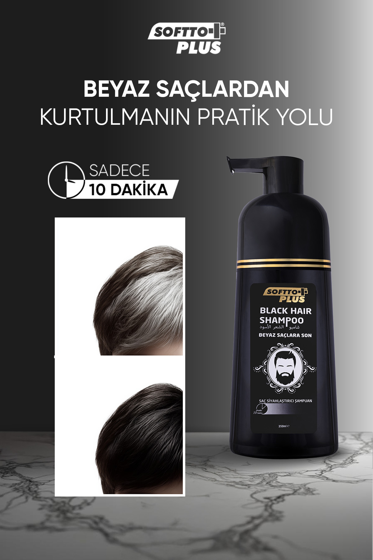 Black Hair Saç Siyahlaştırıcı Anında Etkili Doğal Görünüm Sağlayan Boya Şampuan 350 ml