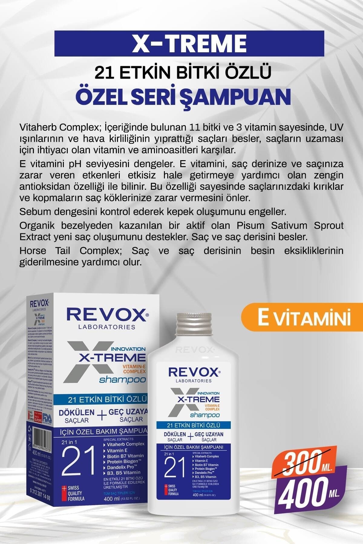 X-treme Dökülen Ve Geç Uzayan Saçlar Için E Vitamini Katkılı Ekstra Bakım Şampuanı 400ml