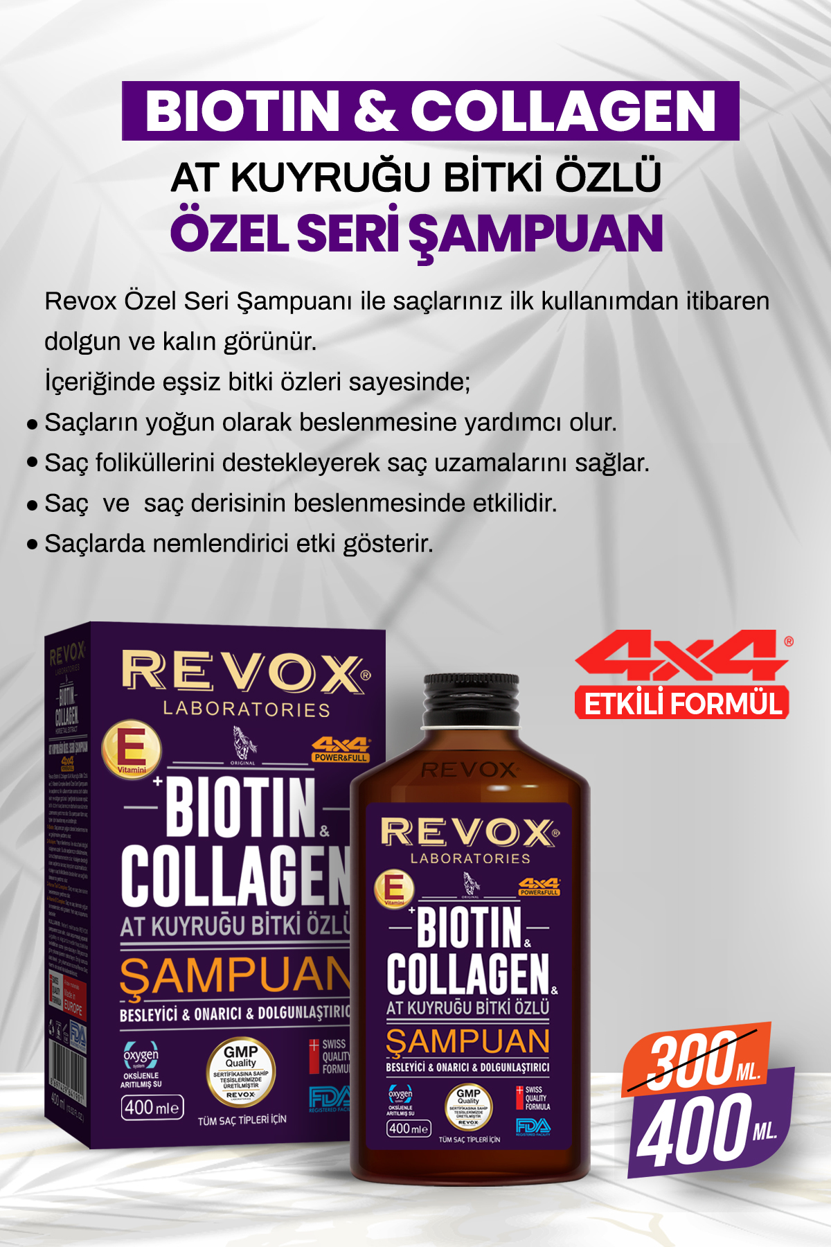 Biotin Collagen At Kuyruğu Bitki Özlü Dökülme Karşıtı, Hızlı Uzama Etkili Dolgunlaştırıcı Şampuan